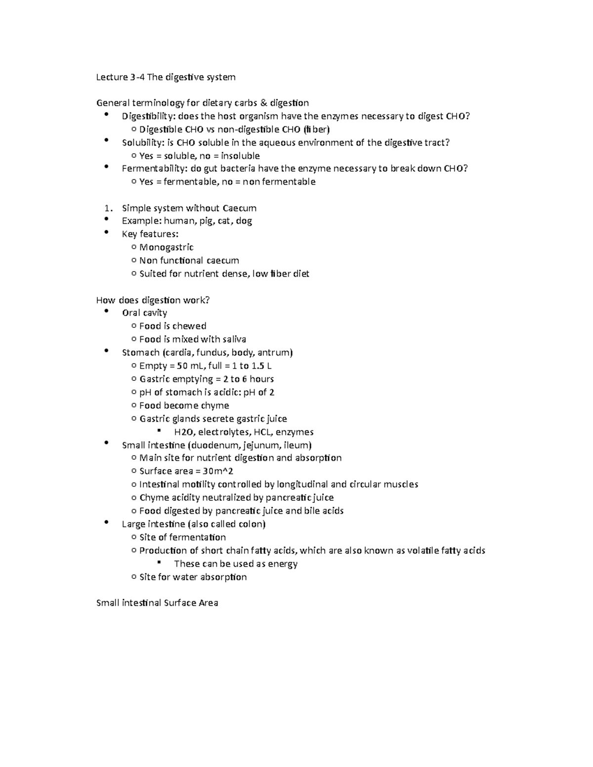 Digestive system - Lecture notes 3 - Lecture The digestive system ...