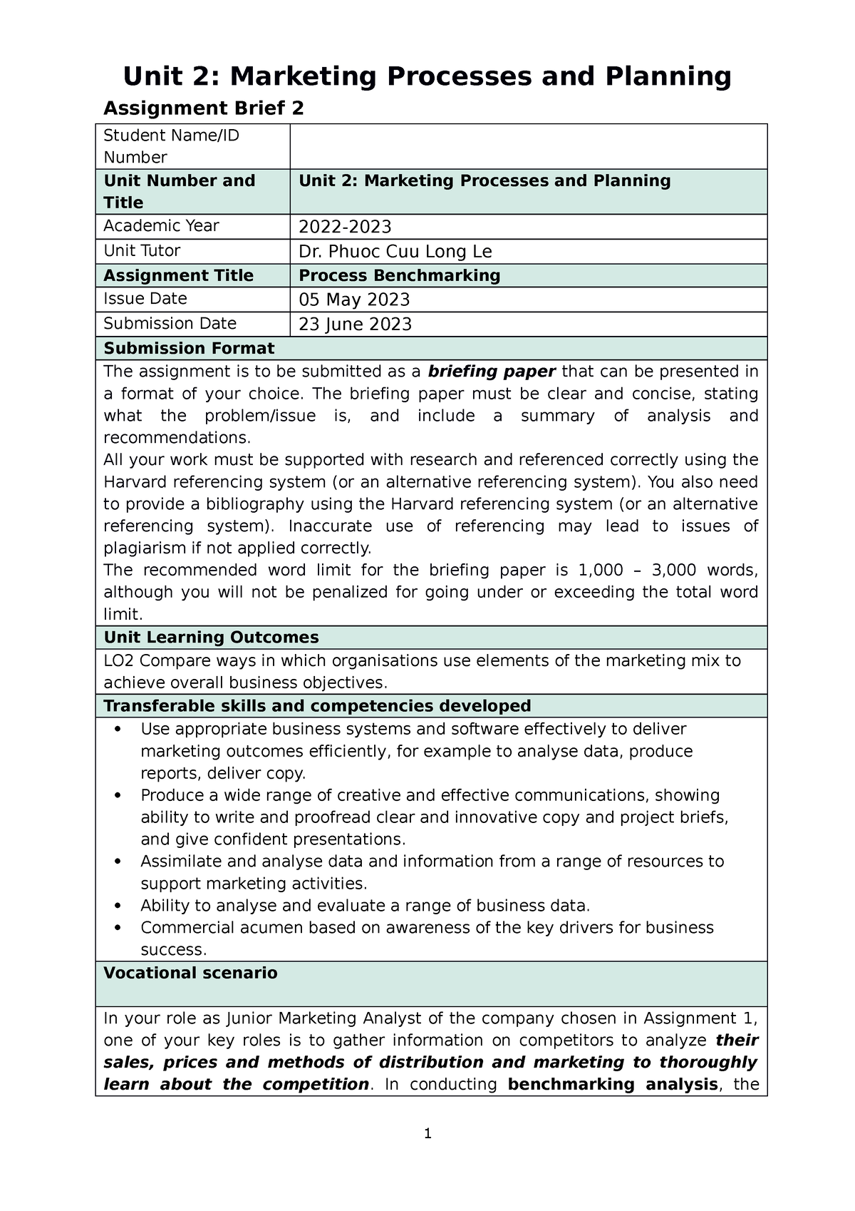 Checked MPP Assignment Brief 2 2023 - Unit 2: Marketing Processes and ...