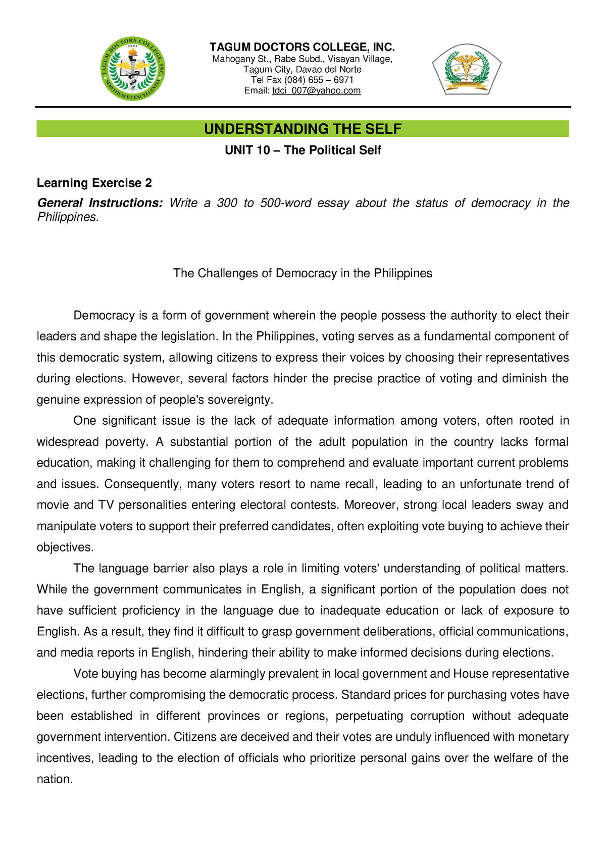 democracy essay in the philippines