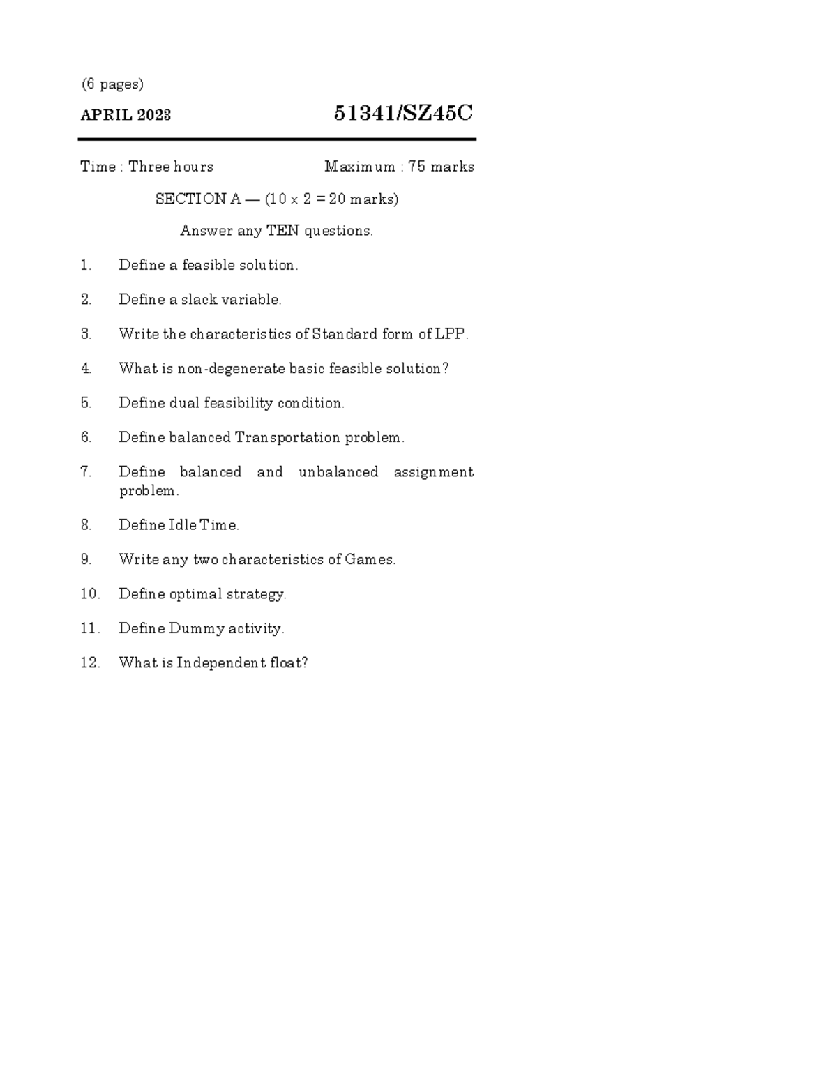 APR-2023 Sz45c - Question paper - APRIL 2023 51341/SZ45C Time : Three ... image.