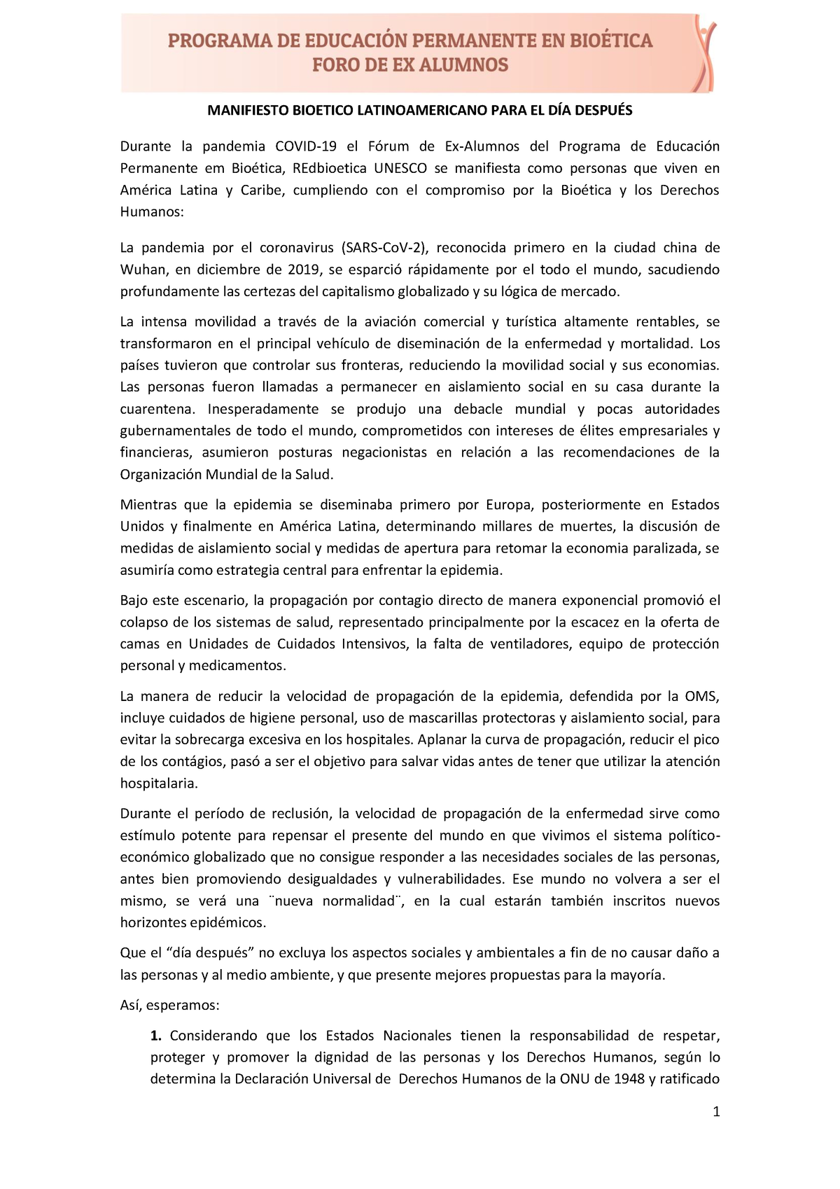 Manifiesto Bioética Concepto - MANIFIESTO BIOETICO LATINOAMERICANO PARA ...