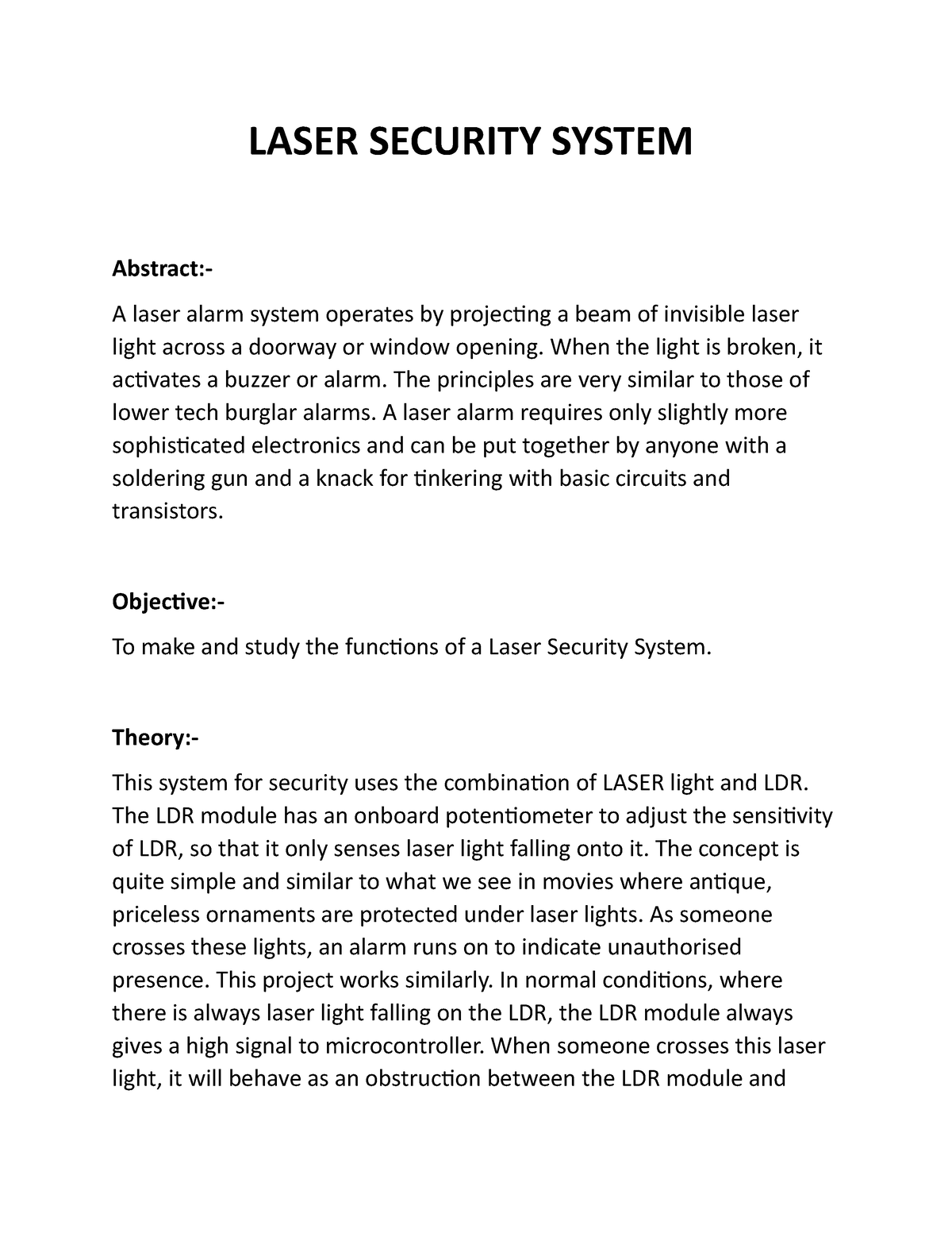 literature review of laser security system