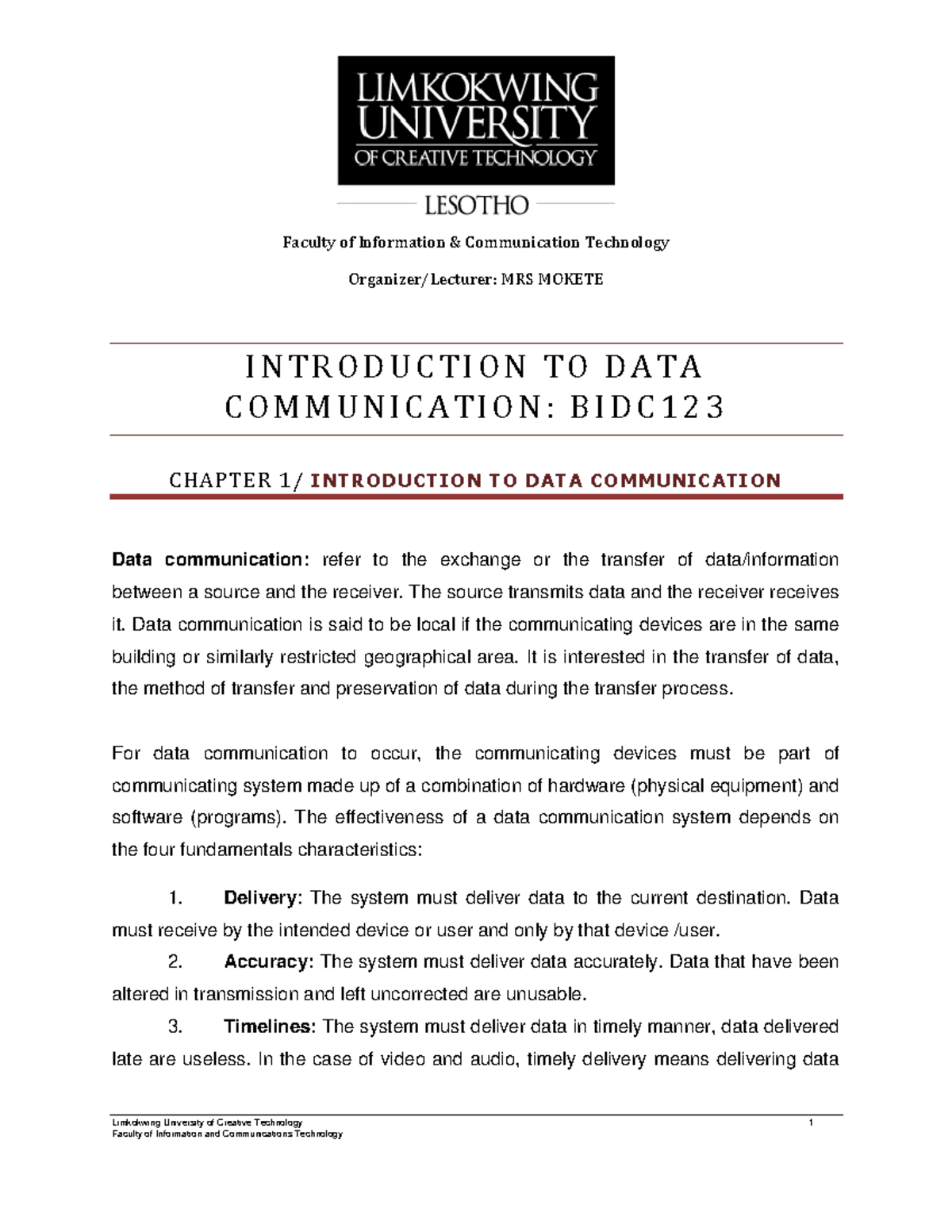 Hand-out Chapter 1 - Organizer/Lecturer: MRS MOKETE I N T R O D U C T I ...