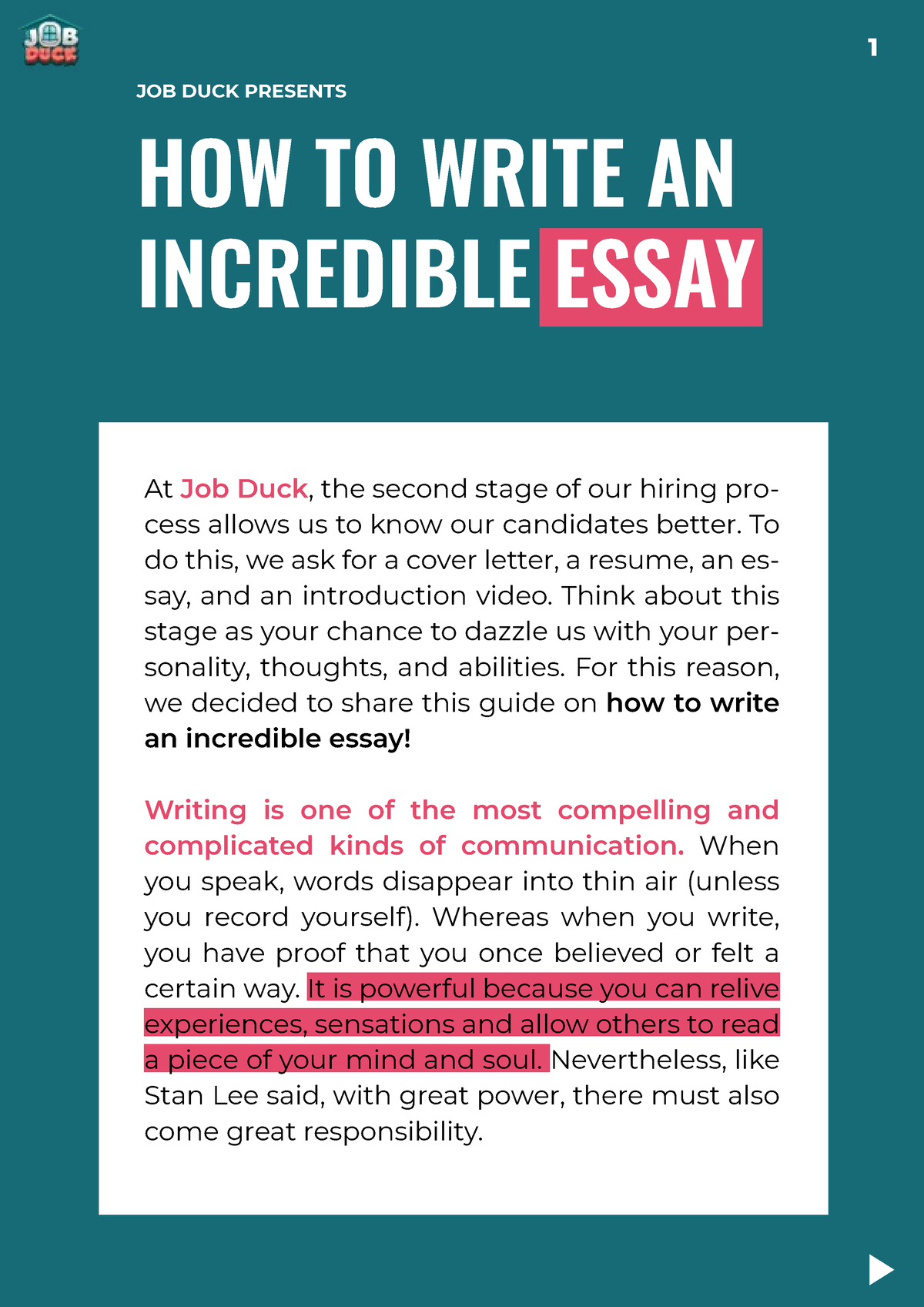 job duck essay example