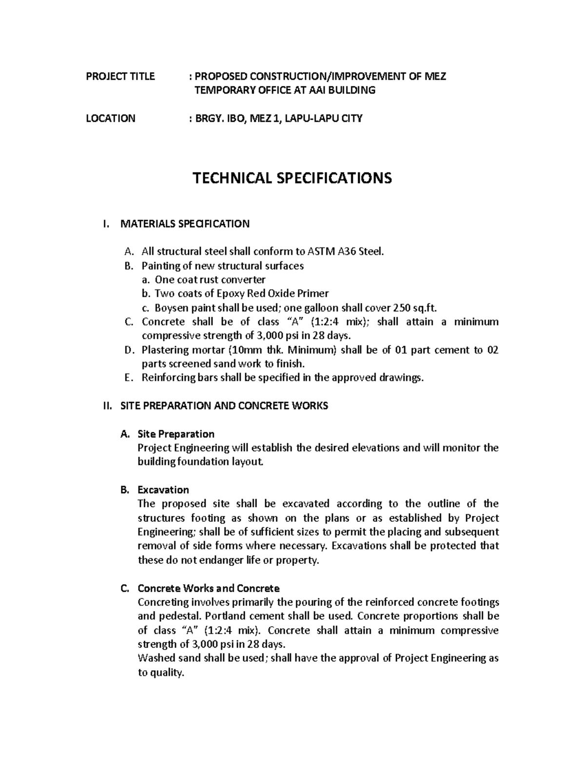 Technical specifications 20feb2020 - PROJECT TITLE : PROPOSED ...