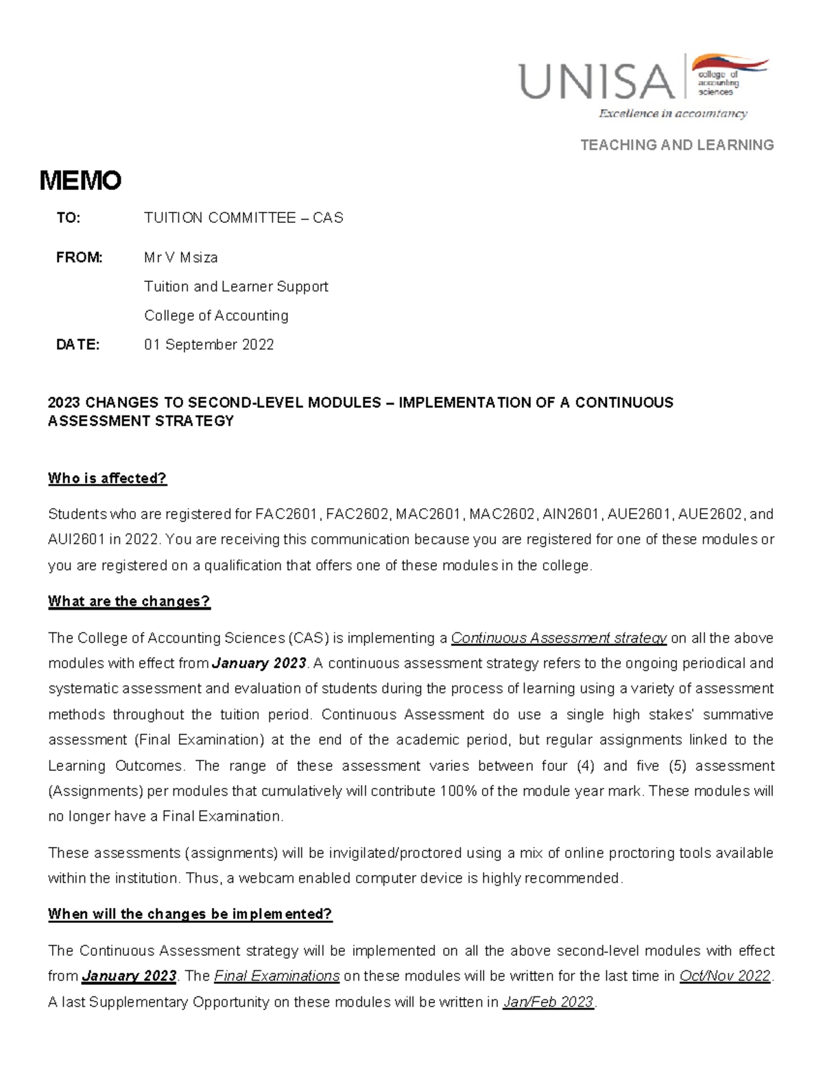 Continious Assessment Migration 2023 - TEACHING AND LEARNING MEMO TO ...