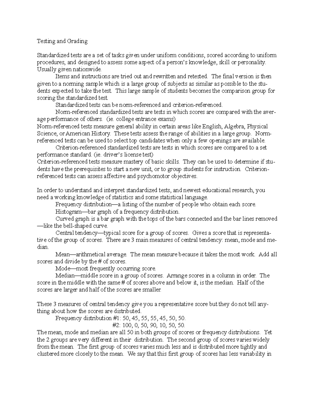 Stud copy Educ14 - Testing and Grading Standardized tests are a set of ...
