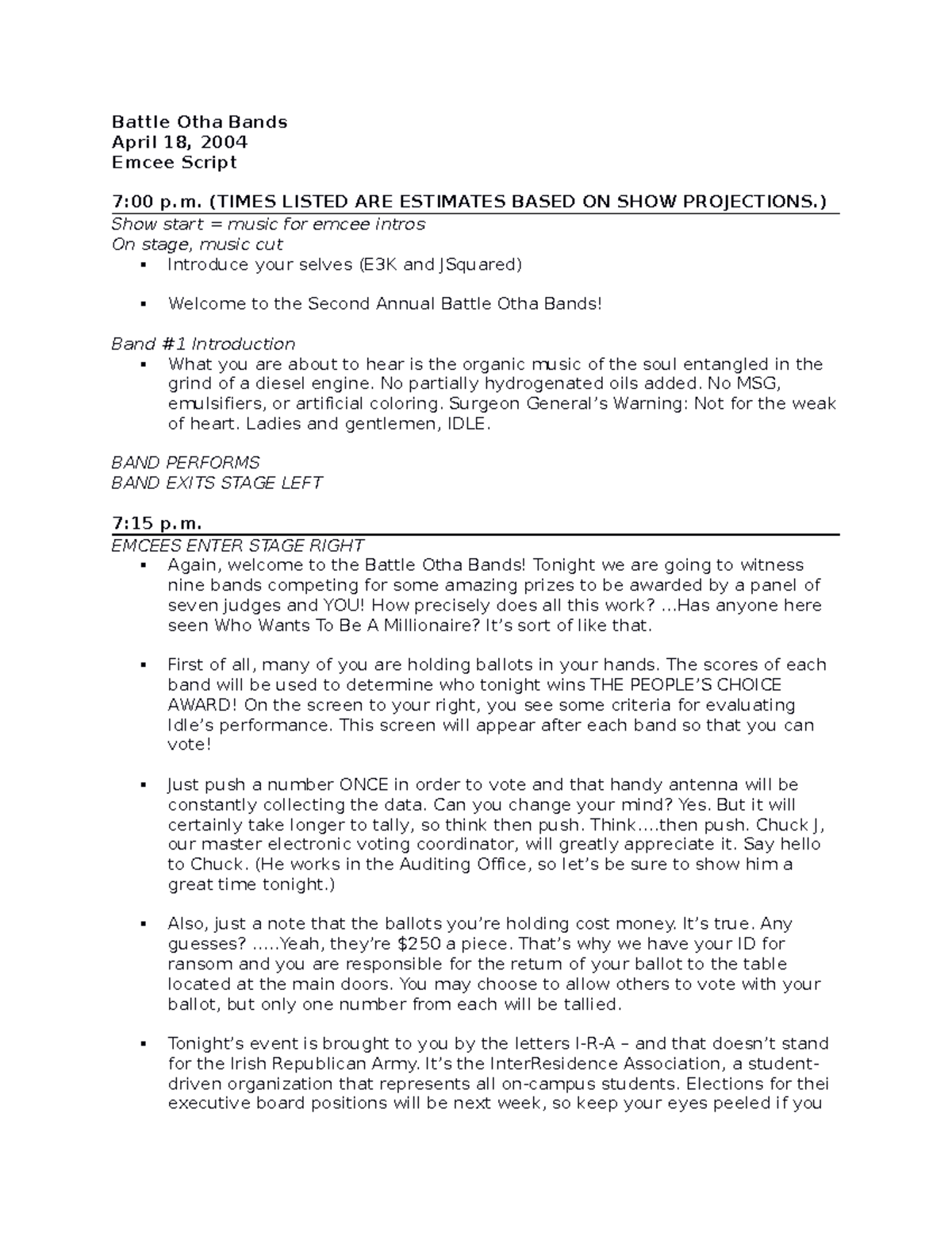 Event Script BSED Battle Otha Bands April 18, 2004 Emcee Script 7