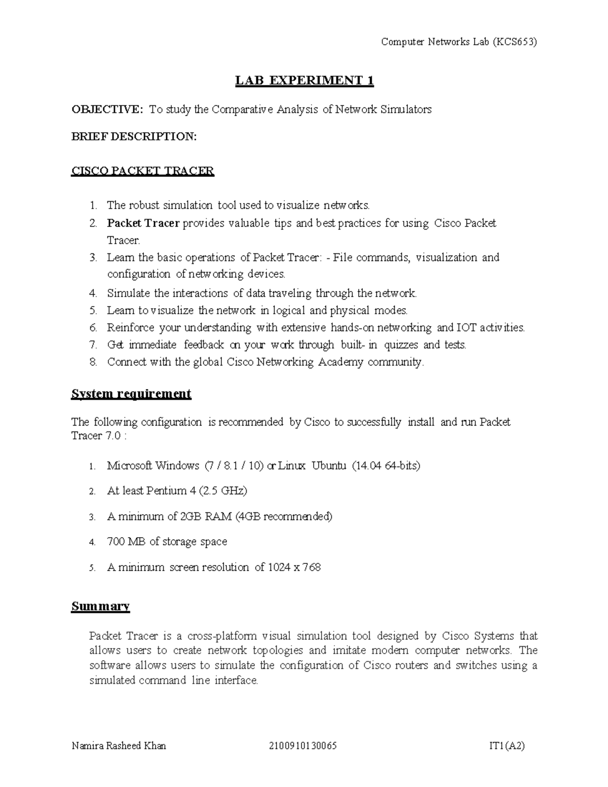 Computer Networks lab file - LAB EXPERIMENT 1 OBJECTIVE: To study the ...