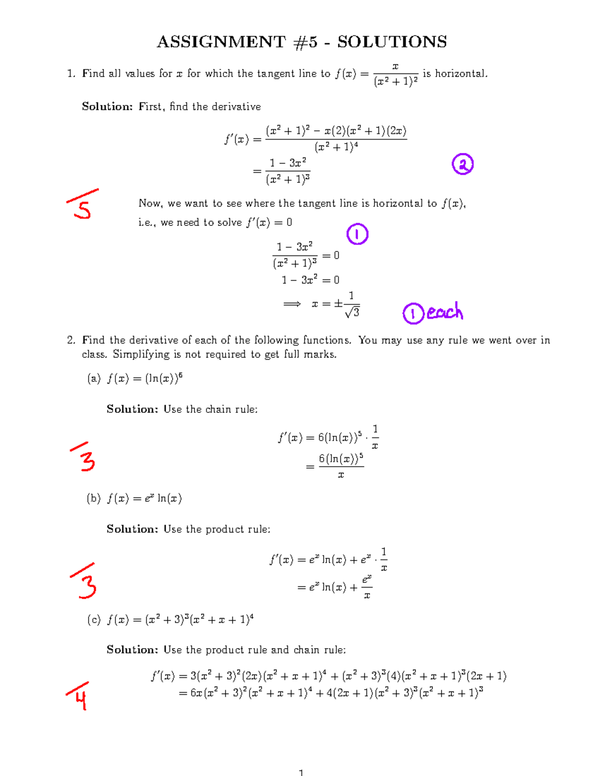 Assignment 5 - Solutions-MS - ASSIGNMENT #5 - SOLUTIONS Find all values ...