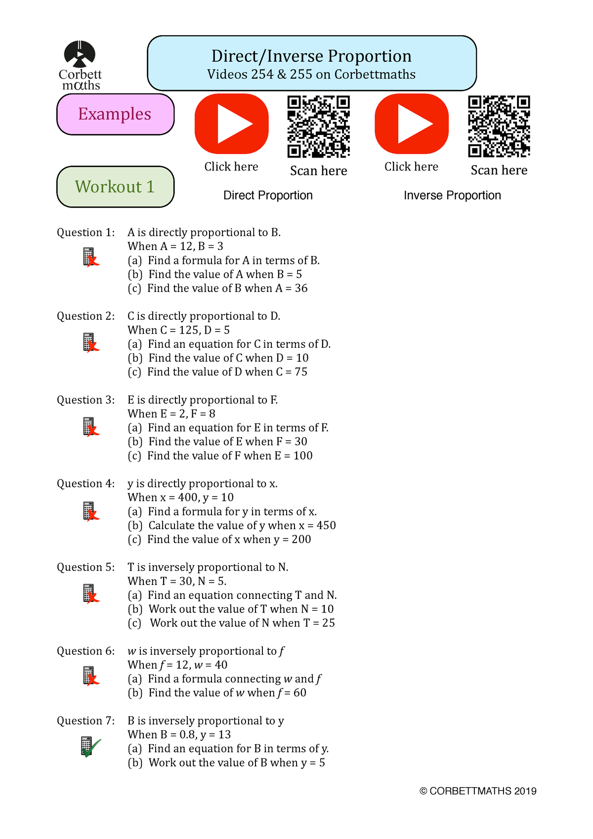 Proportion Direct And Inverse Pdf Directinverse Proportion Videos 254 And 255 On Corbettmaths 3339