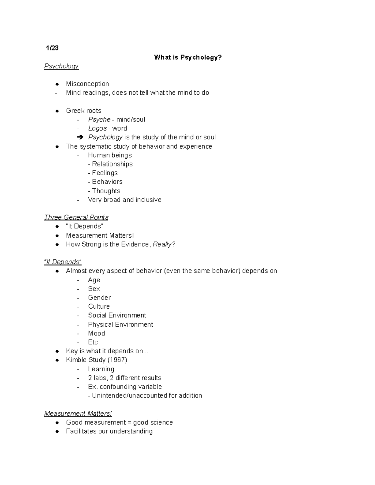 PSY 100 Sec02 Notes - Google Docs - 1/ What is Psychology? Psychology ...