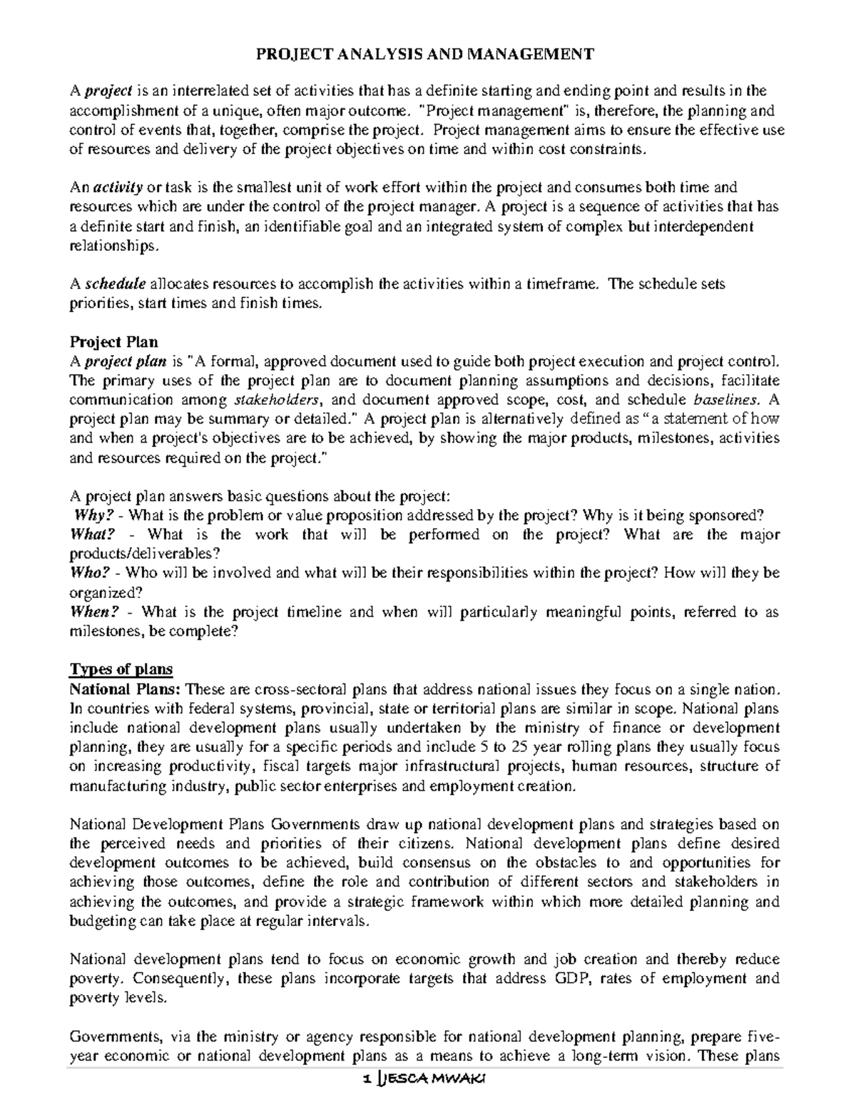 Project Analysis AND Management 1 - PROJECT ANALYSIS AND MANAGEMENT A ...