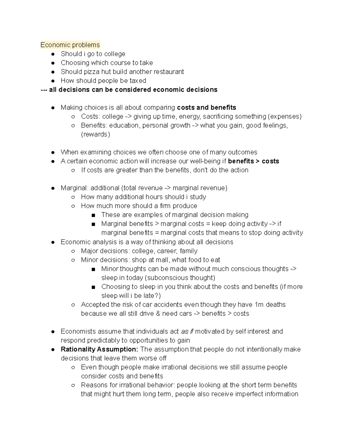 ECON102 Lecture Notes 8 23 Economic Problems Should I Go To College