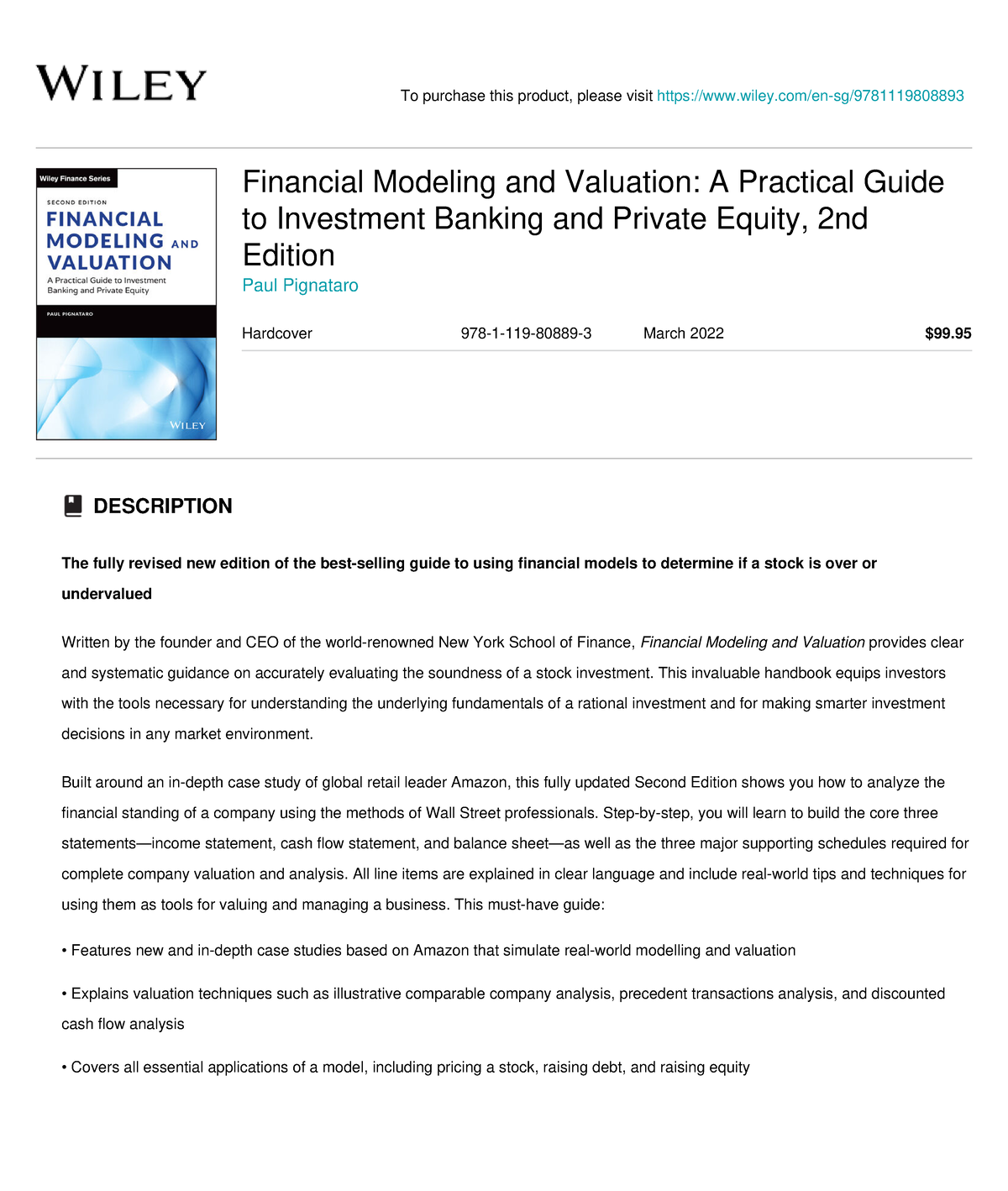 Wiley Financial Modeling and Valuation A Practical Guide to Investment Banking and Private