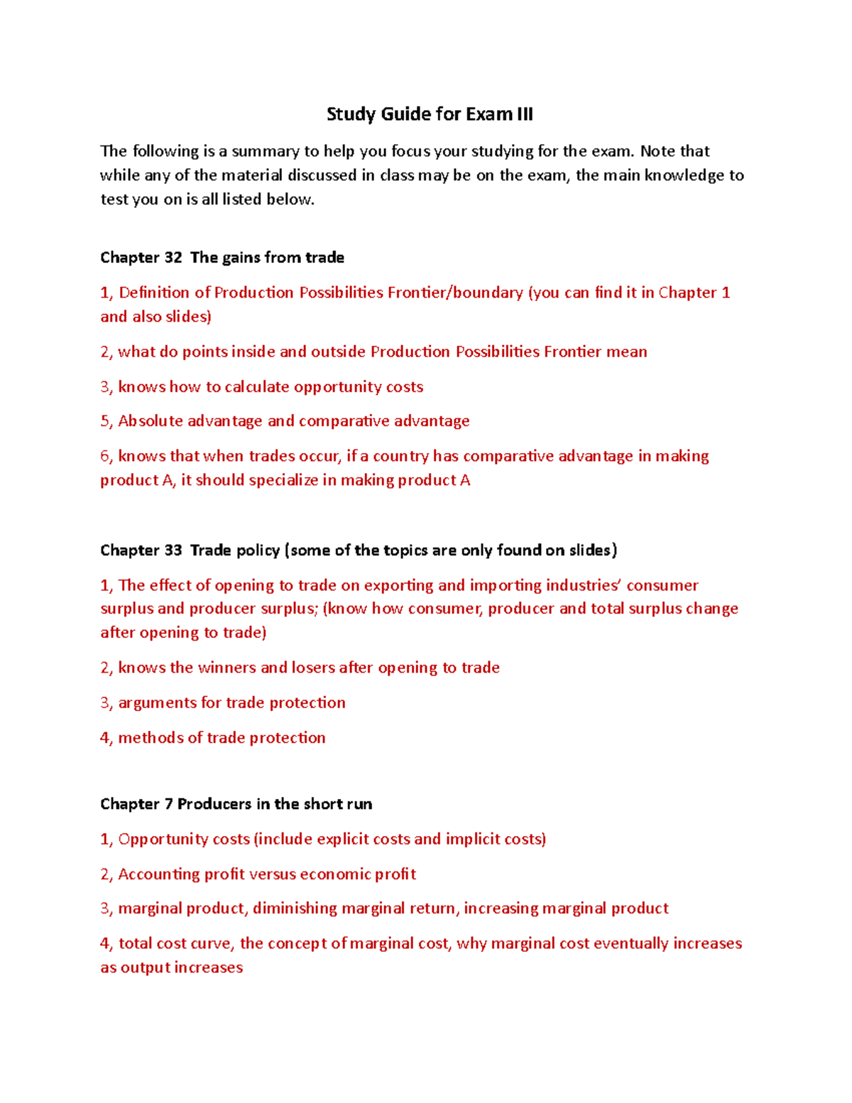 Study Guide for Exam III Fall2021 - Study Guide for Exam III The ...
