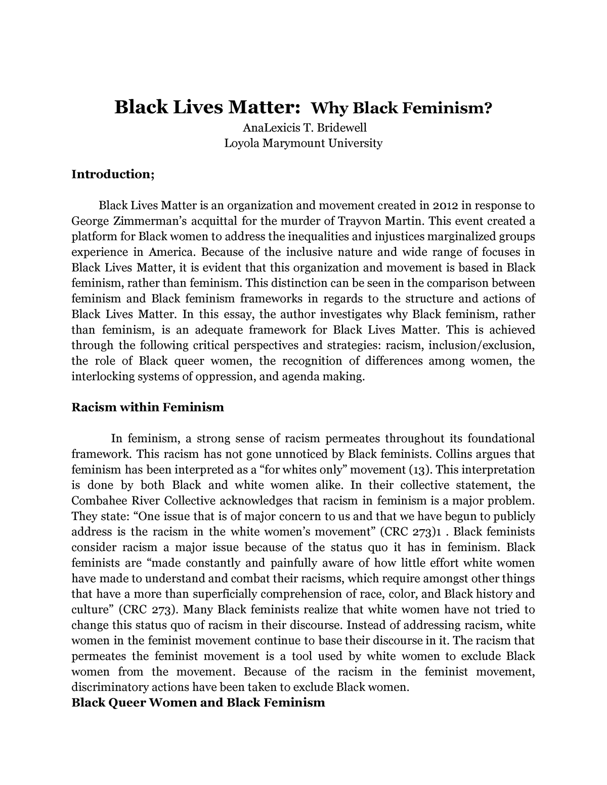 black feminism essay topics