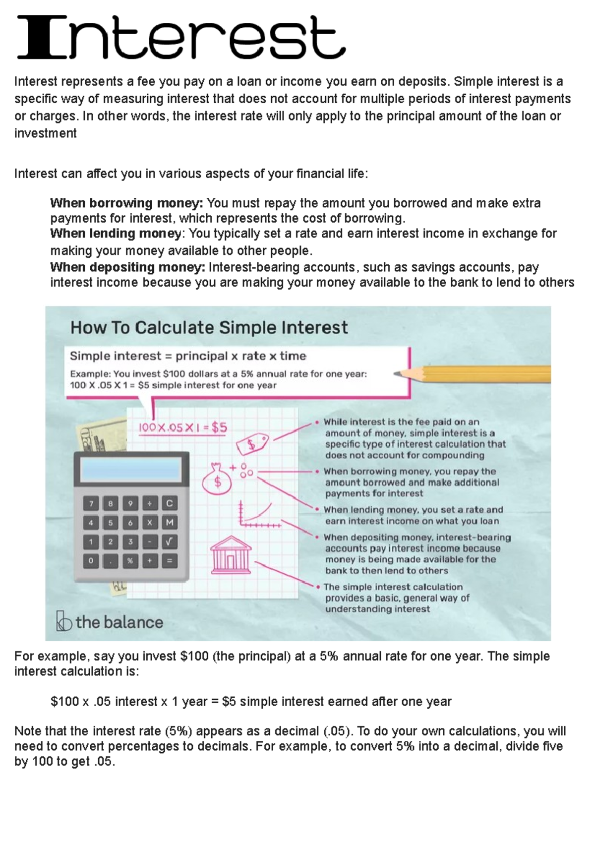 Interest Worksheet - Fbfbbfgbdf - Interest Represents A Fee You Pay On ...