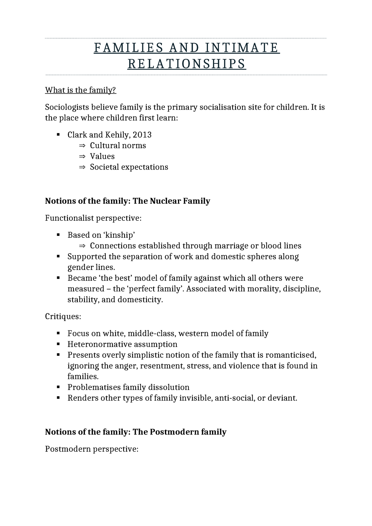 L3 - Families And Intimate Relationships - F A M I L I E S A N D I N T ...