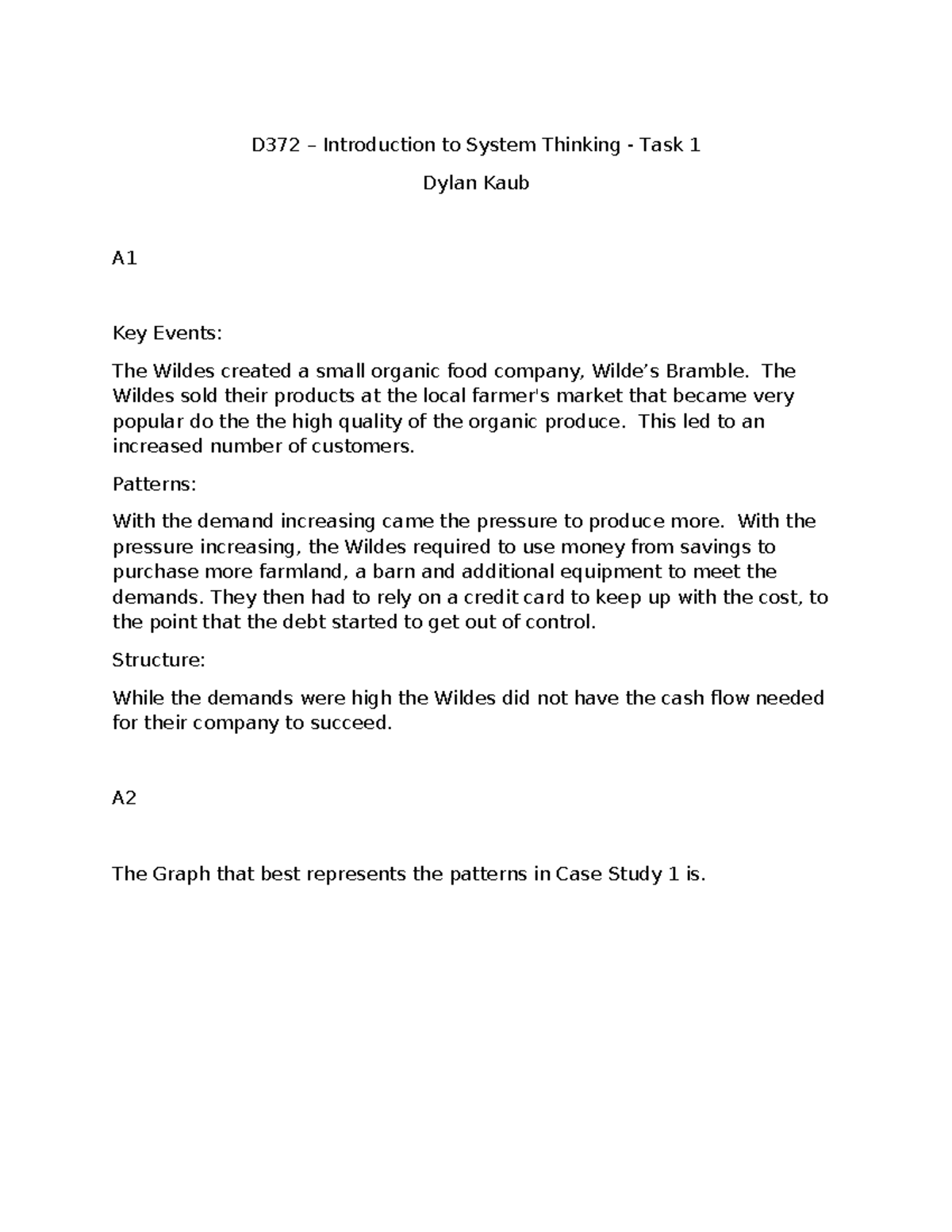 D372 Task 1 - passed - D372 – Introduction to System Thinking - Task 1 ...