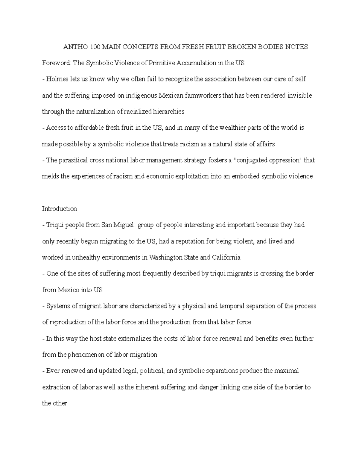 Antho 100 MAIN Concepts FROM Fresh Fruit Broken Bodies Notes ANTHO