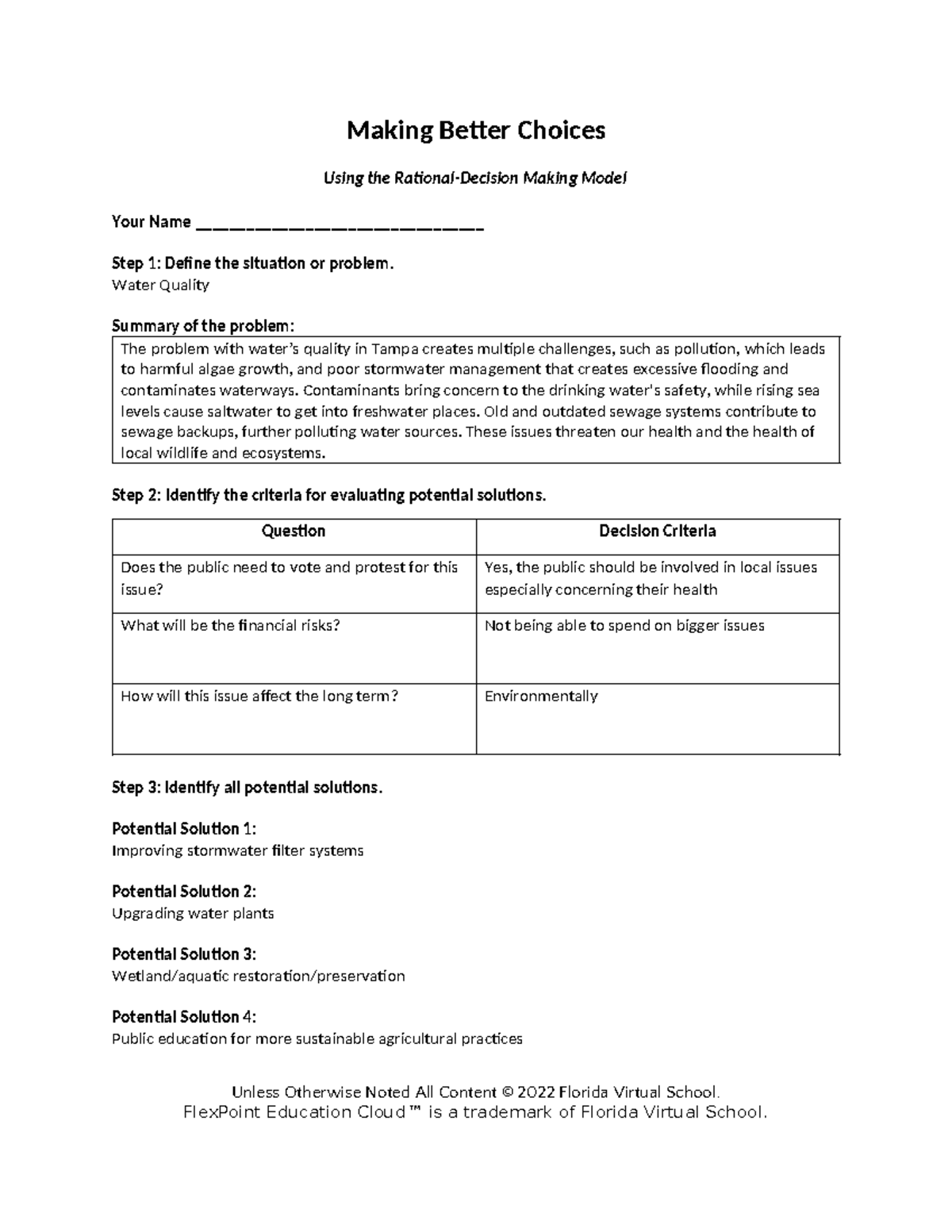 Making better choices assignment template - Making Better Choices Using ...