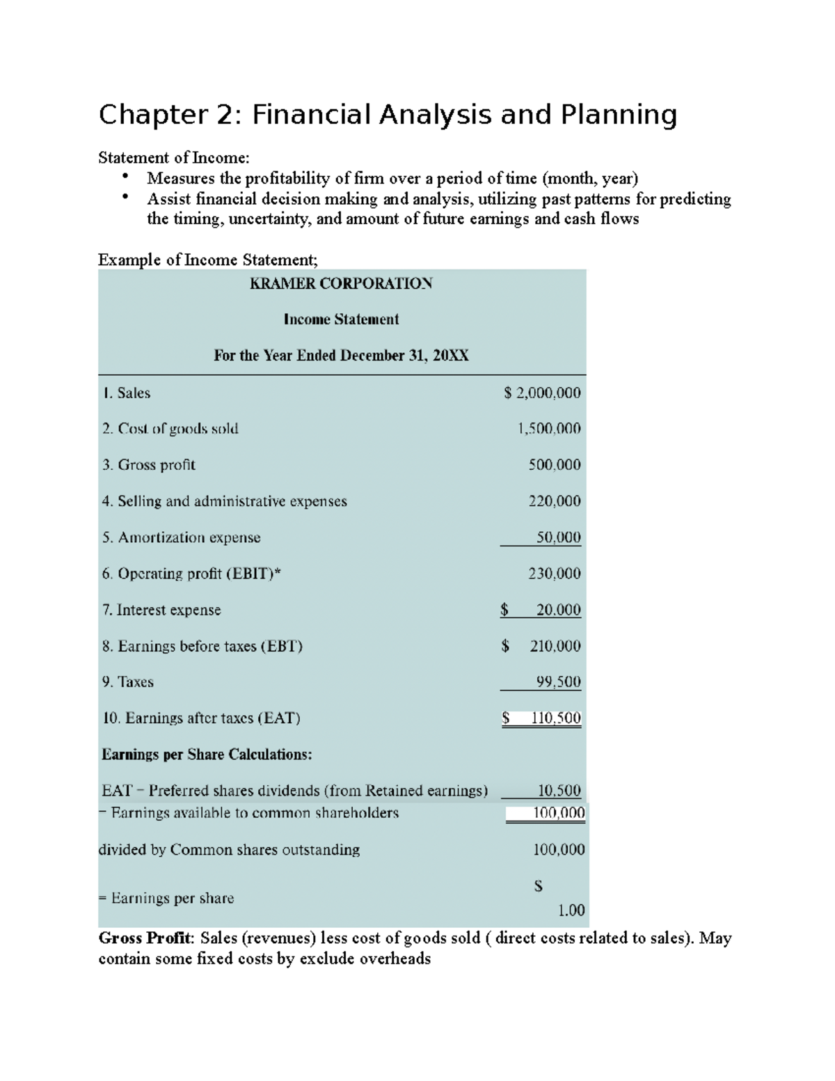 Chapter 2 - summary - Chapter 2: Financial Analysis and Planning ...