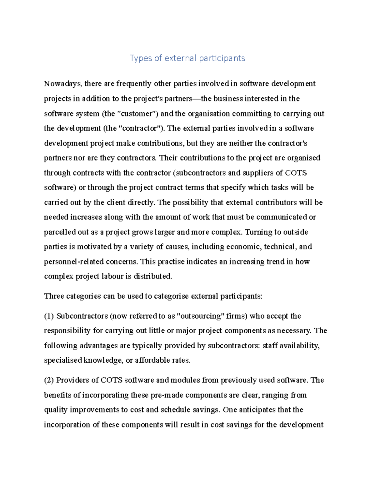 Types of external participants - Types of external participants ...