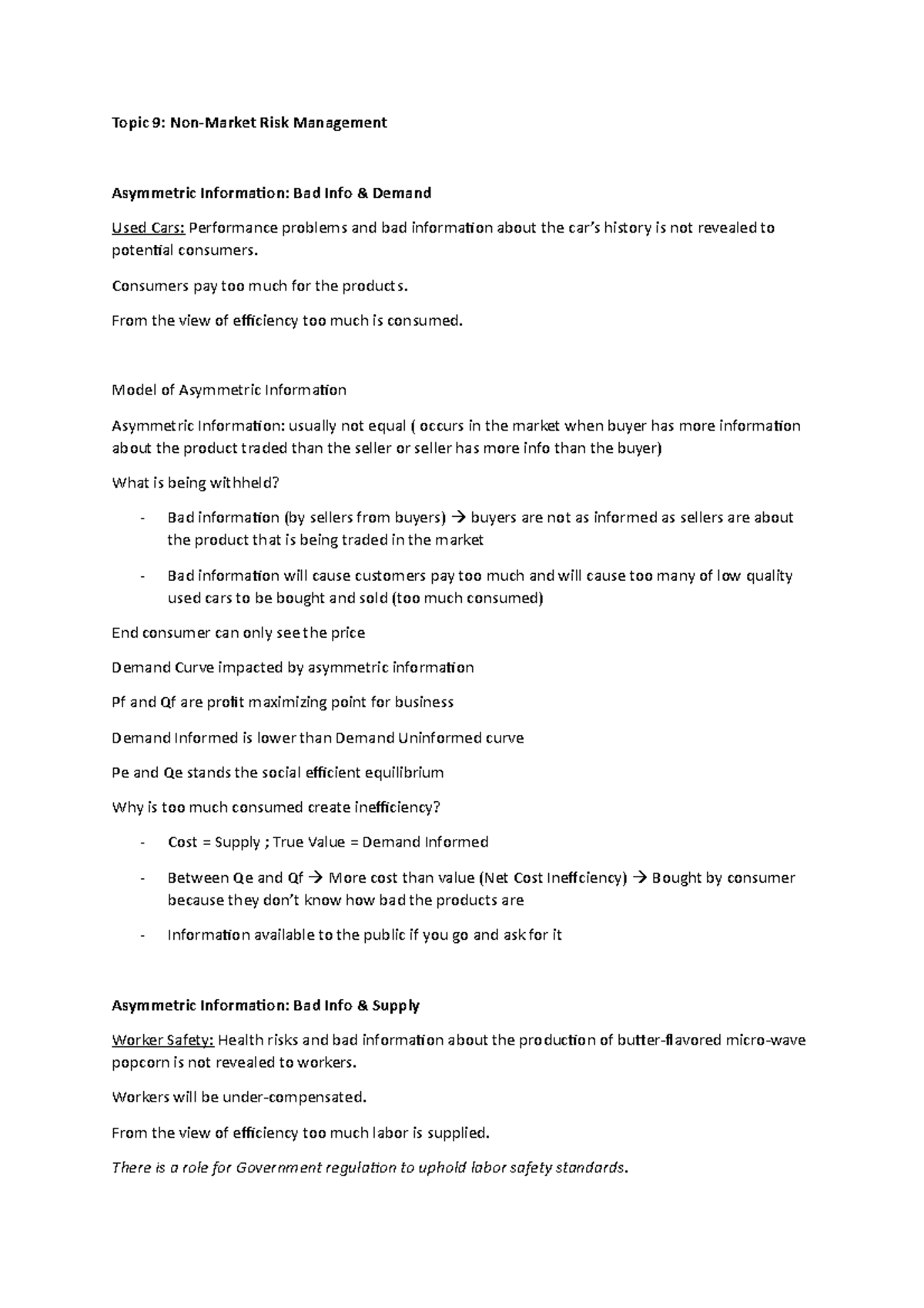 G202 Topic 9 Notes - Topic 9: Non-Market Risk Management Asymmetric ...