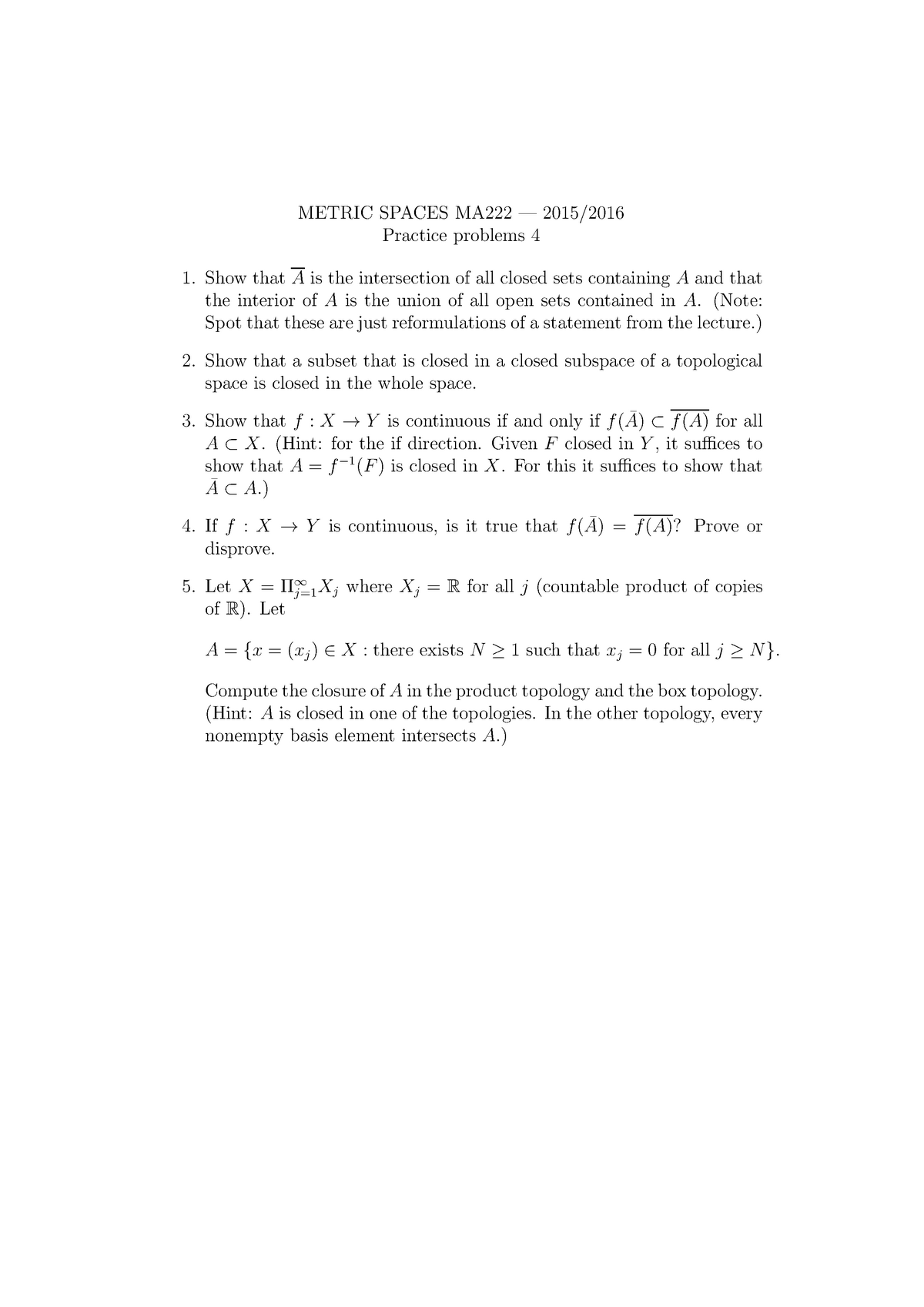 ma222-2015-2016-problem-set-4-metric-spaces-ma222-2015-2016