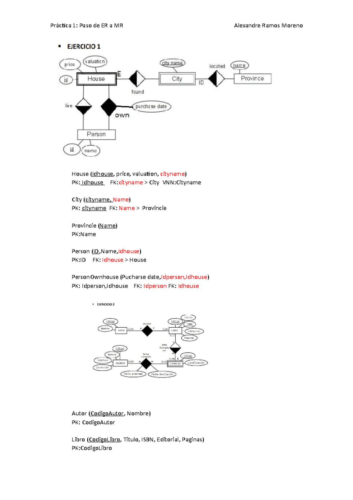 Práctica 1 Paso de ER a MR House (Idhouse, price, valuation