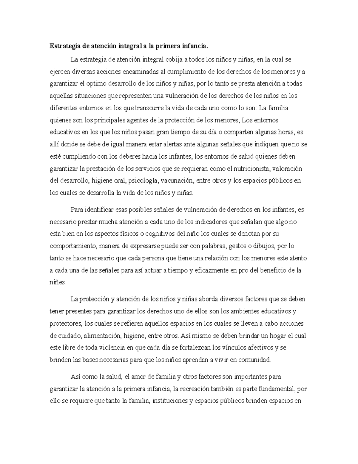 Estrategia de atención integral a la primera infancia - La estrategia ...