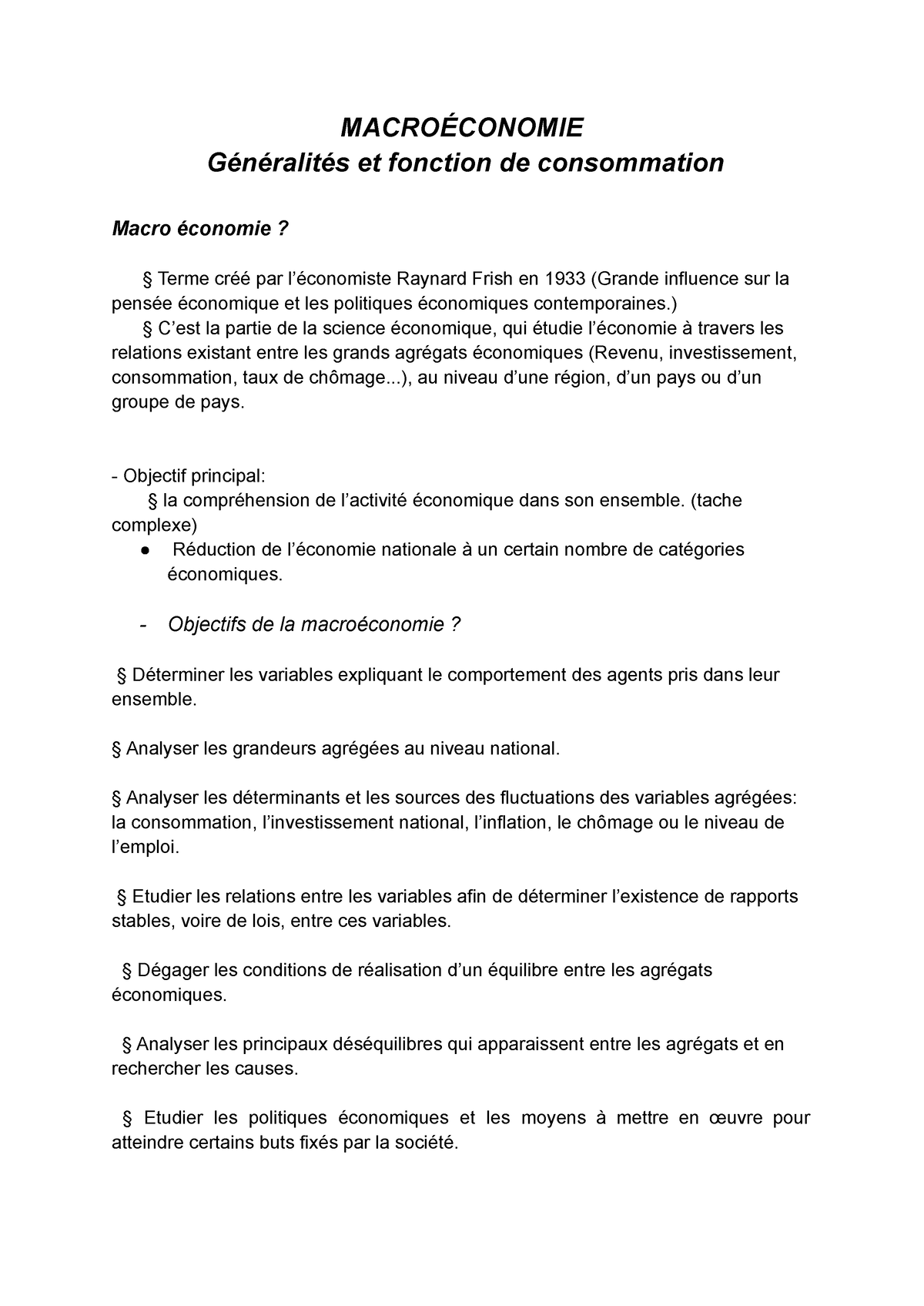 Macroéconomie , Généralités Et Fonction De Consommation - MACROÉCONOMIE ...