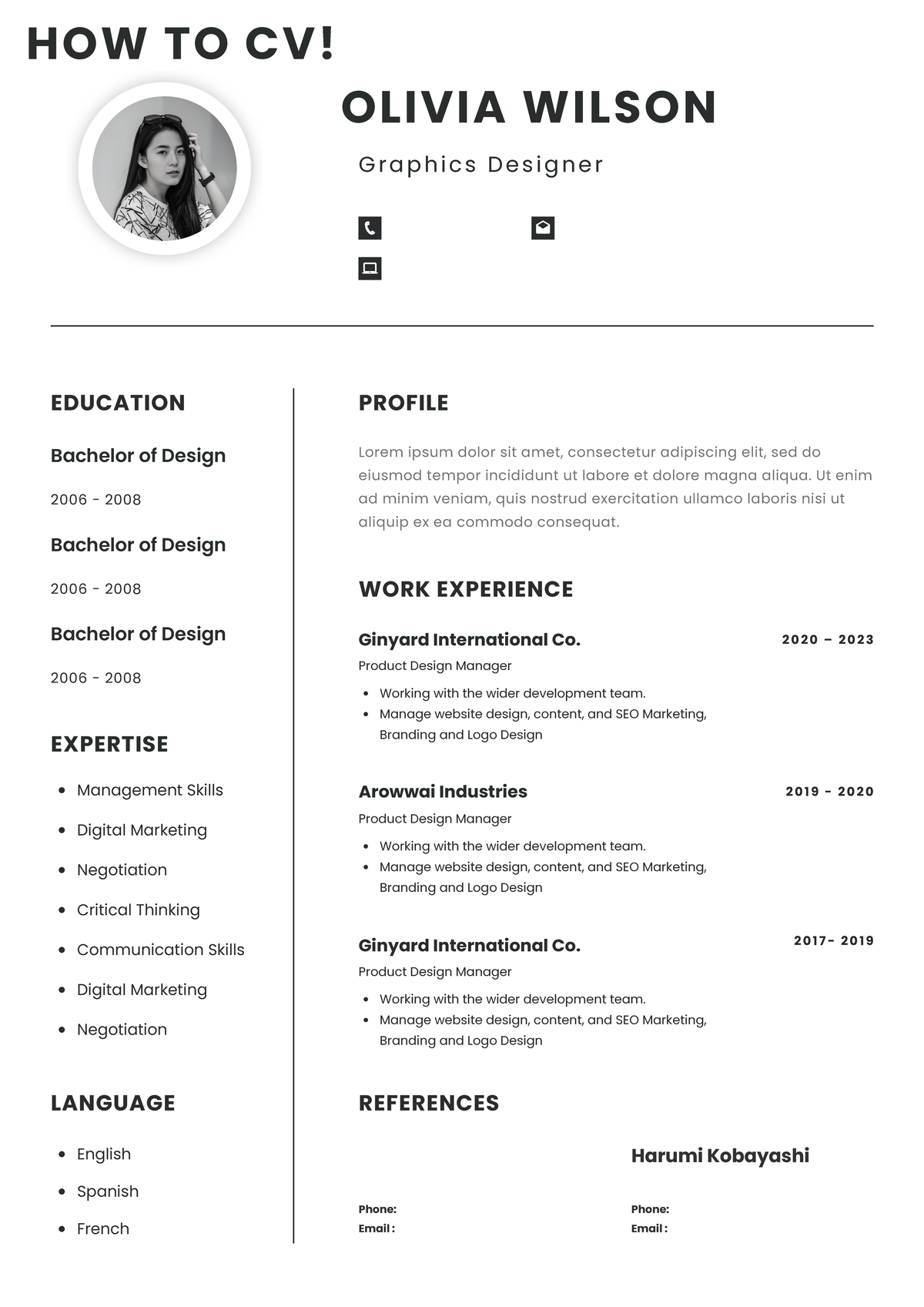 CV template - Example of CV - OLIVIA WILSON G r a p h i c s D e s i g n ...