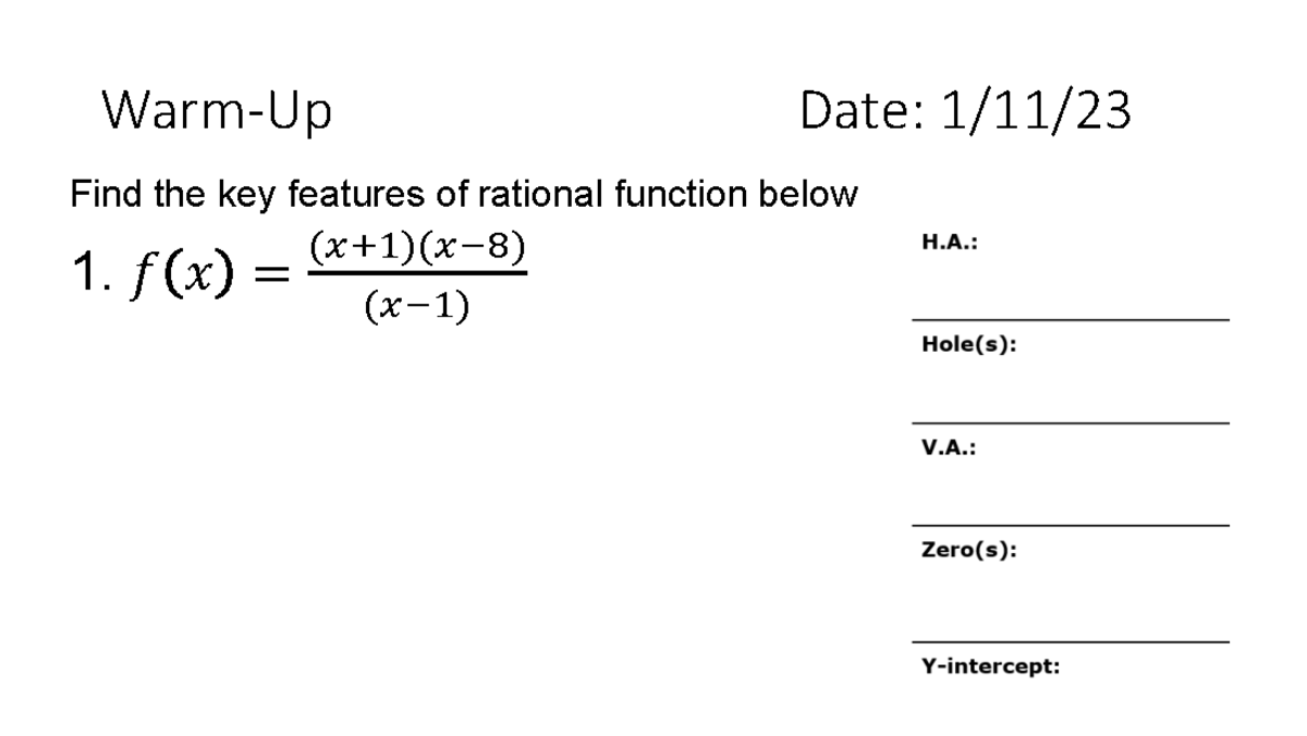 31 Exponential Functions and Transformations period 3 - Warm-Up Date: 1 ...