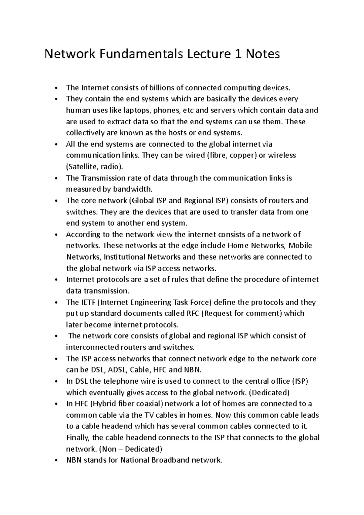 Network Fundamentals Lecture 1 Notes They Contain The End Systems