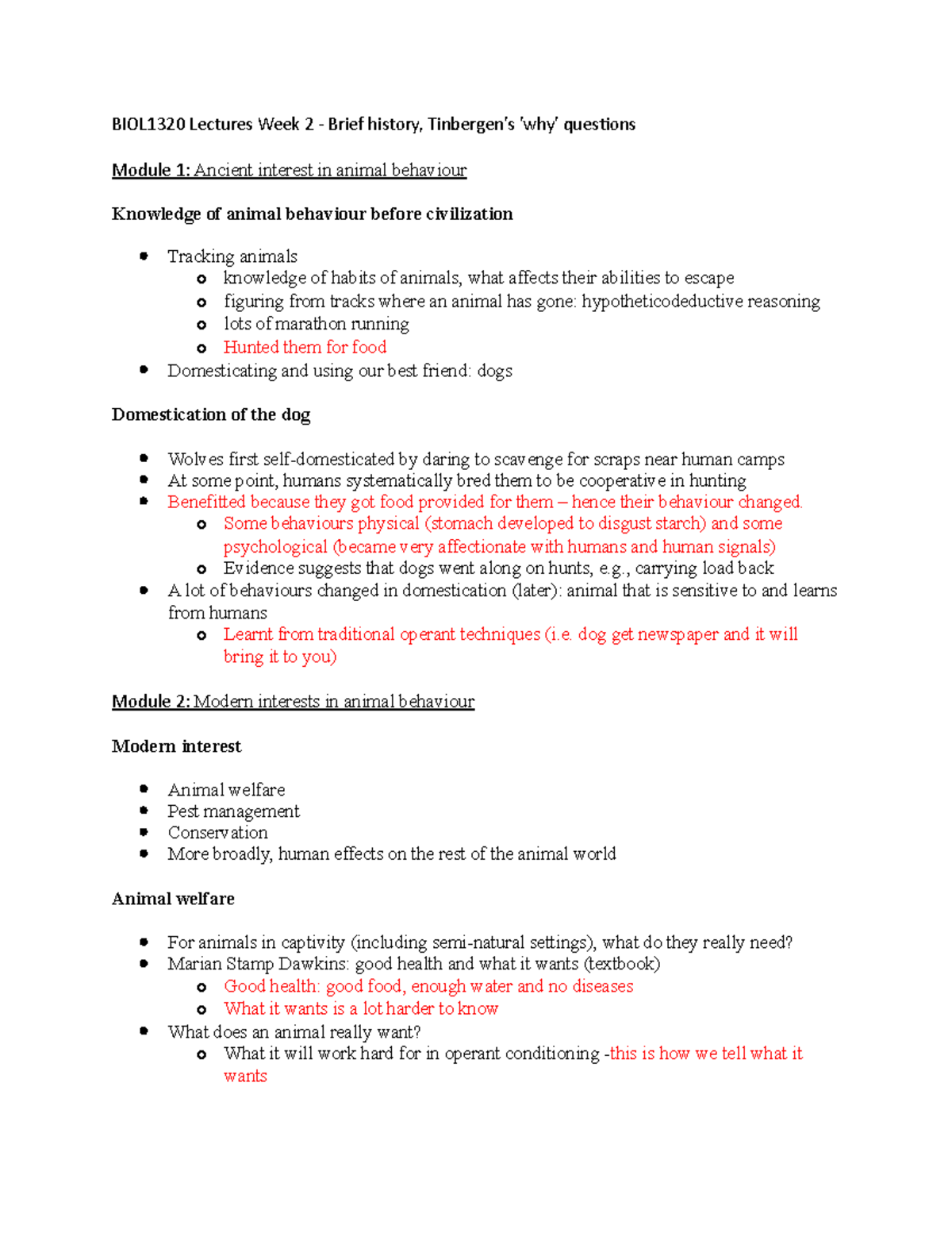 BIOL1320 Lectures Week 2 - o Some behaviours physical (stomach ...