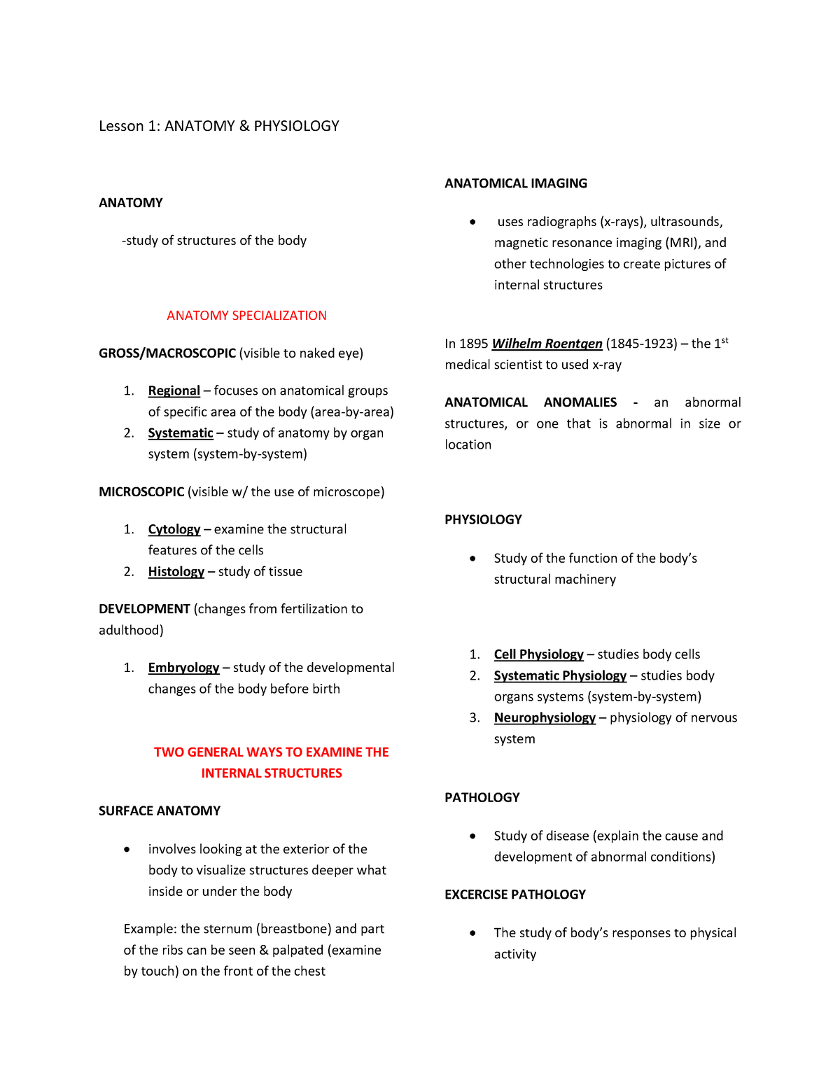 Reviewer - Chapter 1 Human Organism Lecture - Lesson 1: ANATOMY ...