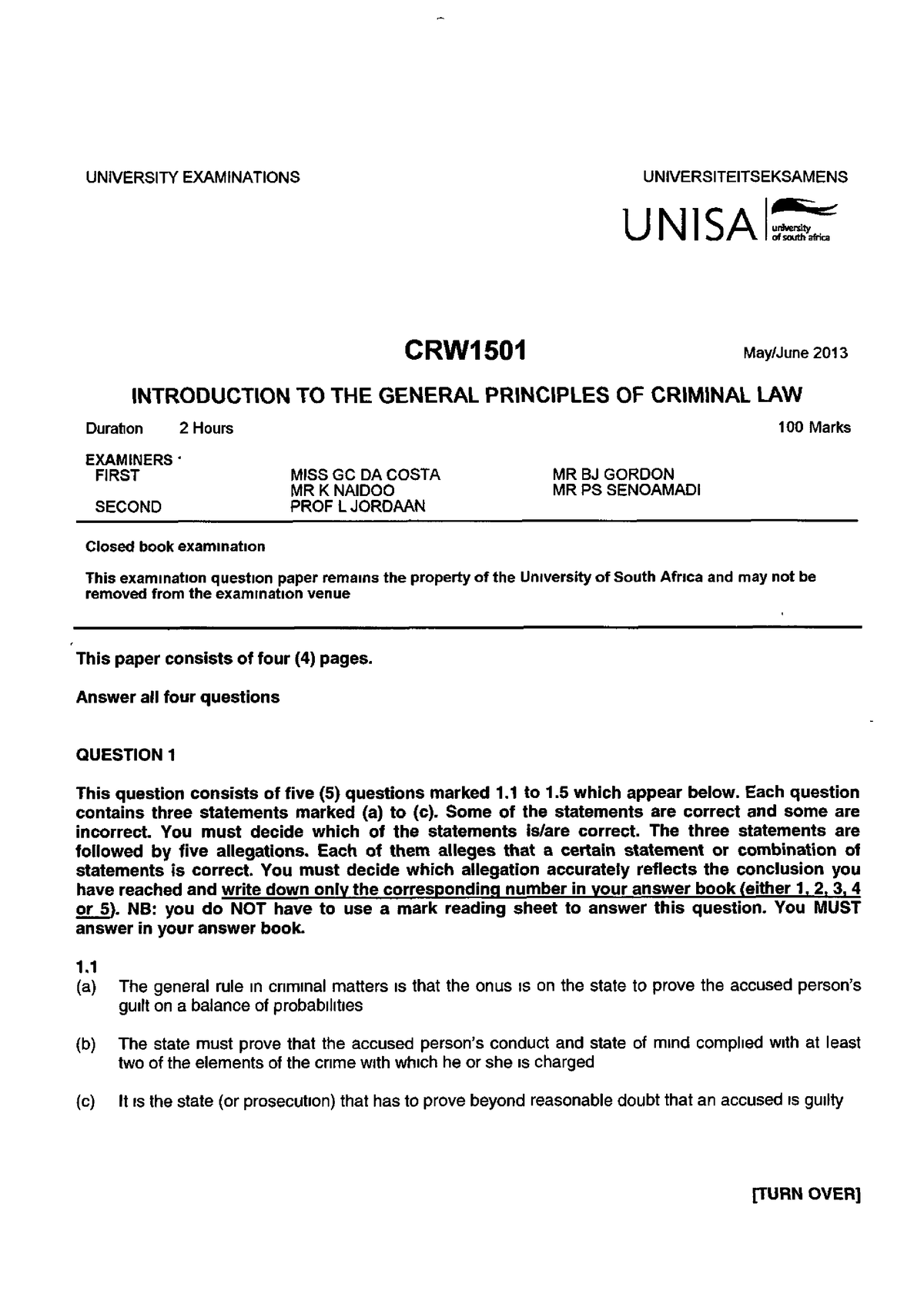 Crw1501-2013 - STUDY - LLB 98680 - Unisa - Studocu