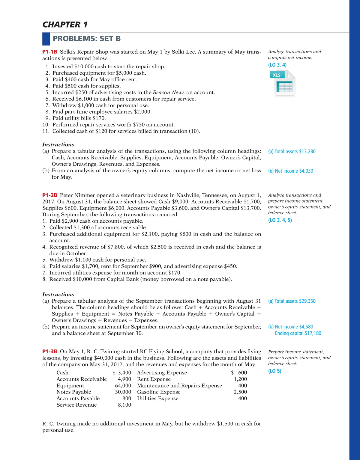 Chapter 1 Exercises Problem Set B - CHAPTER 1 PROBLEMS: SET B P1-1B ...