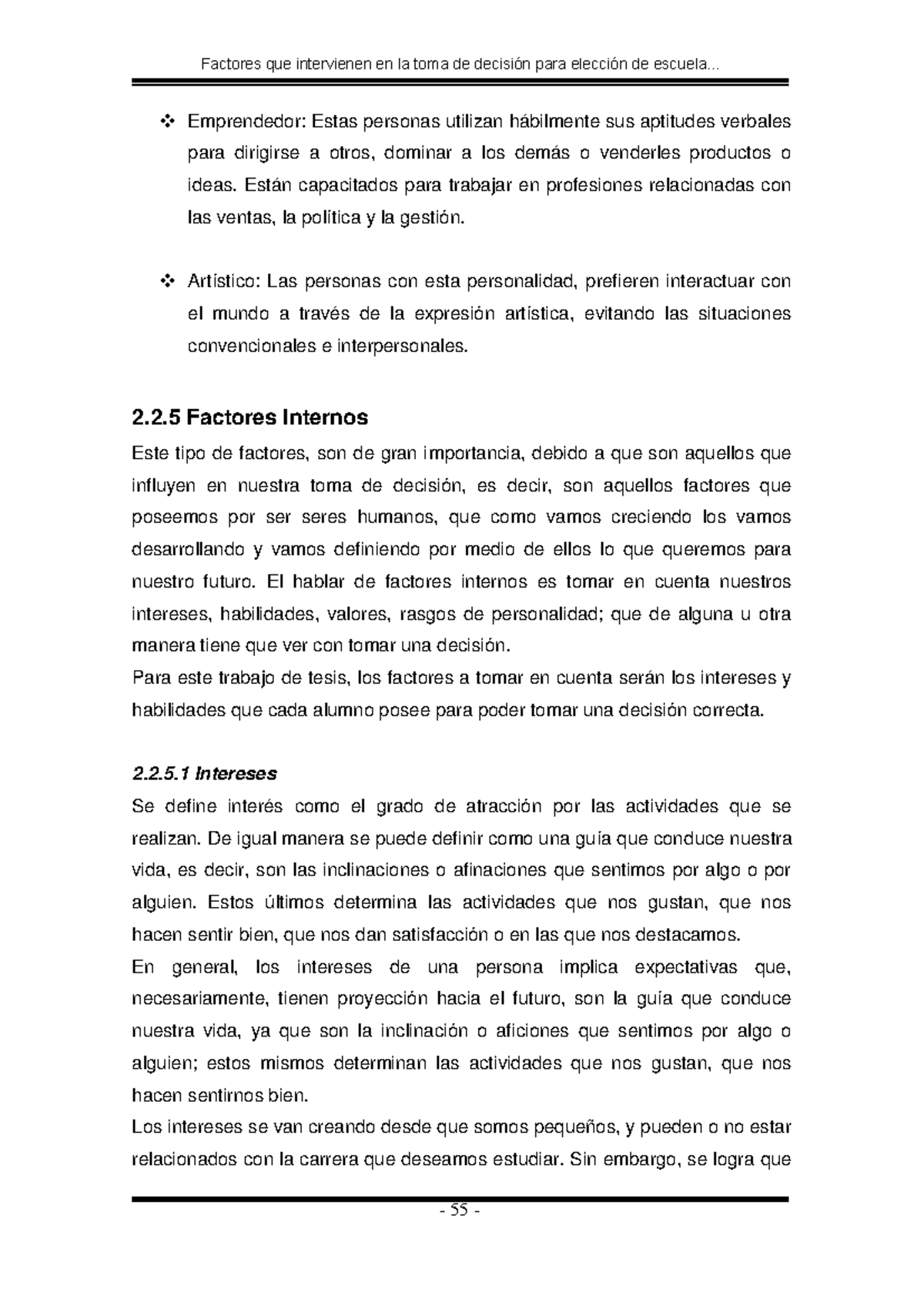 Lectura Factores que intervienen en la toma de decisión para elección ...