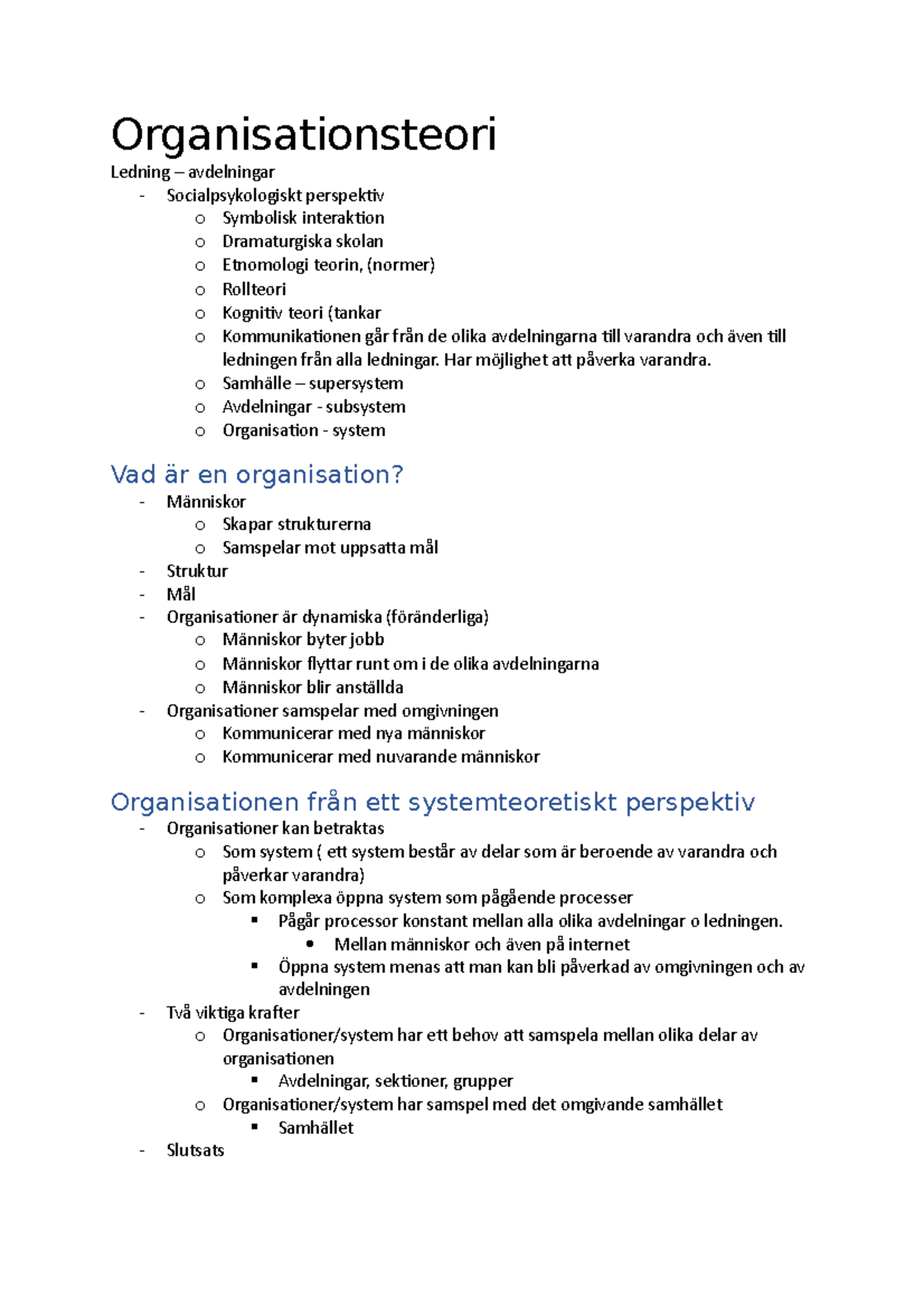 Organisationsteori - Föreläsningsanteckningar Anteckningar ...