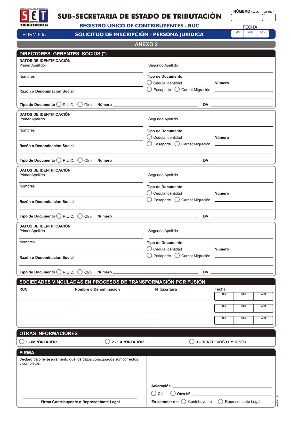 Anexo 2 Form 605 Inscripcion Ruc Persona Juridica Form Fecha Dia Mes