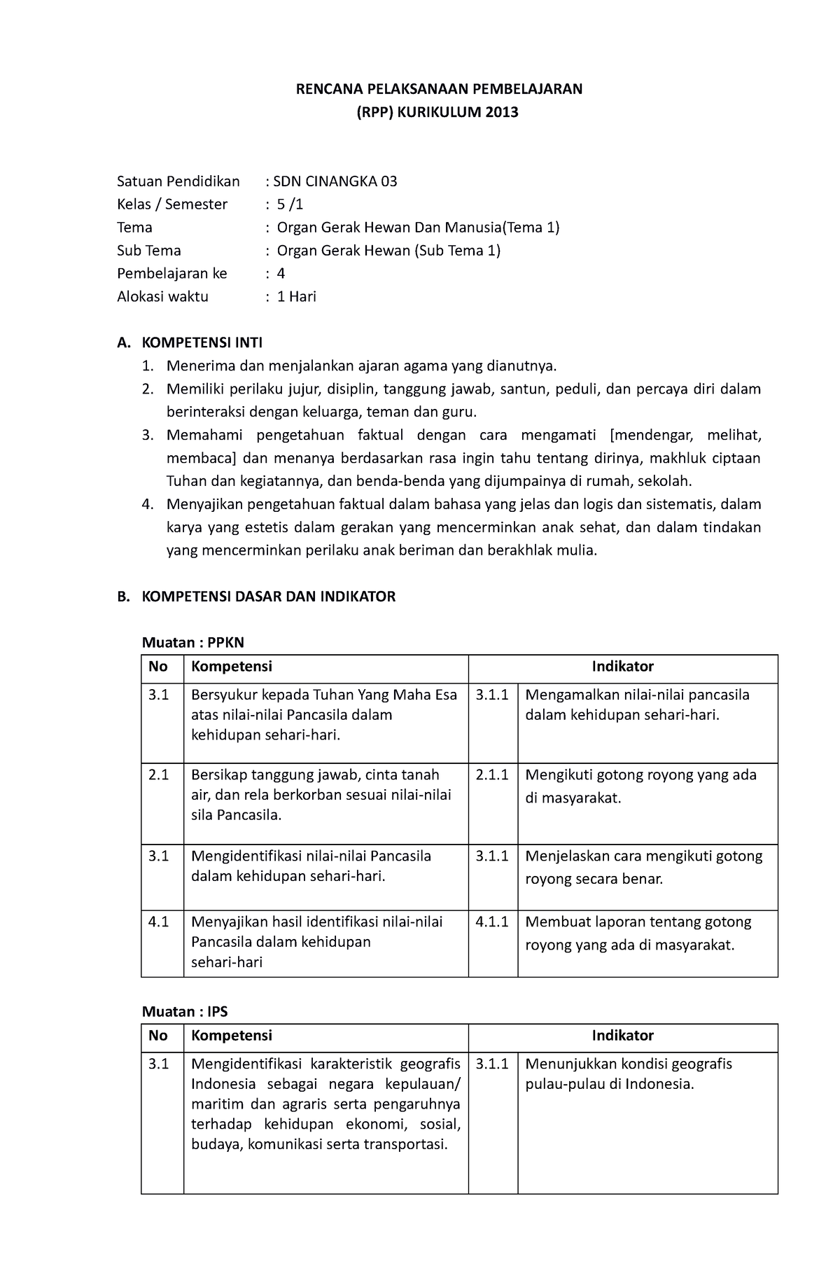 RPP Tema1 Sub1 Pb4 - Rencana Pembelajaran - RENCANA PELAKSANAAN ...