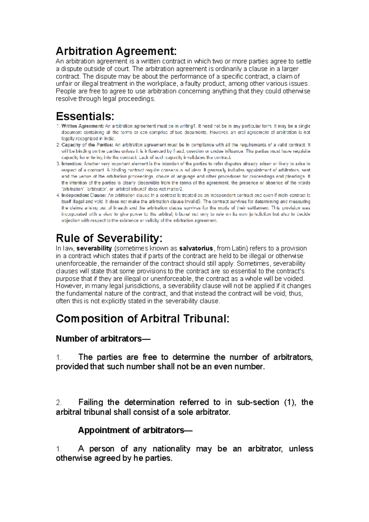 ADR Unit 3 - Lecture notes 4-5 - Arbitration Agreement: An arbitration ...