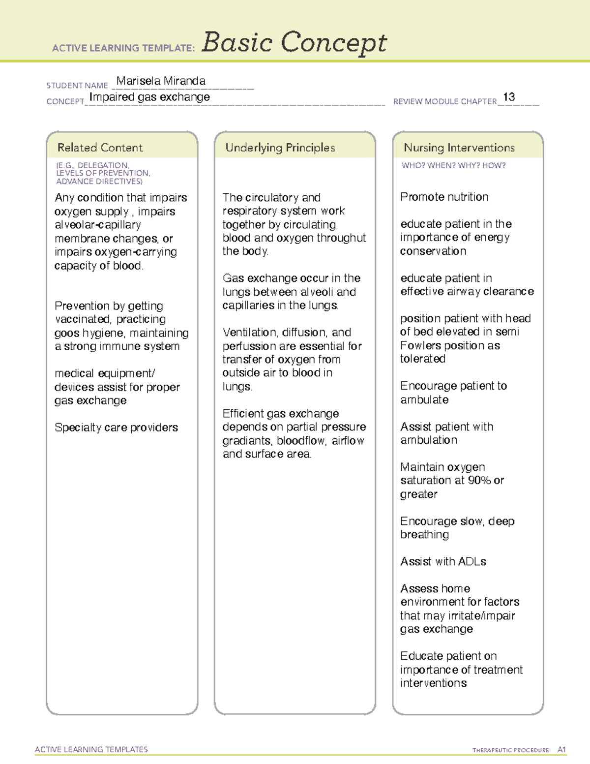 Basic Concept Impaired gas exchange ACTIVE LEARNING TEMPLATES