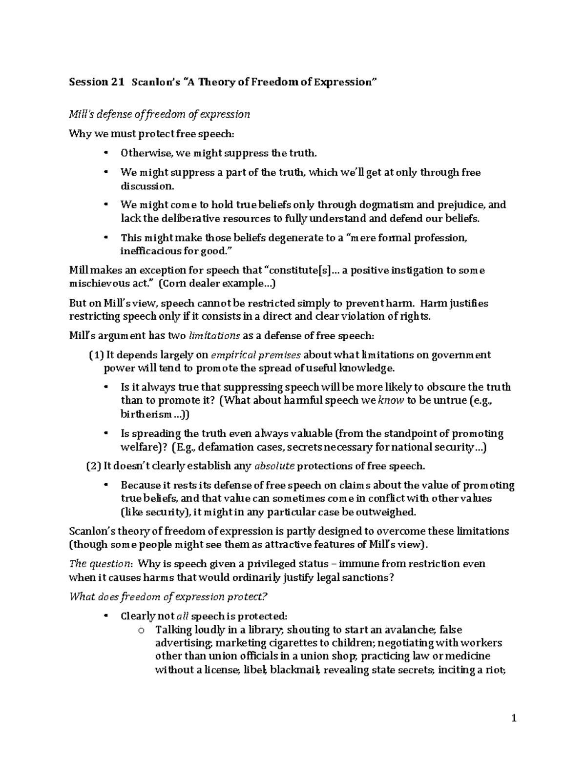 235JS12 Session 21 Session 21 Scanlon’s “A T heory of Fr eedom of E