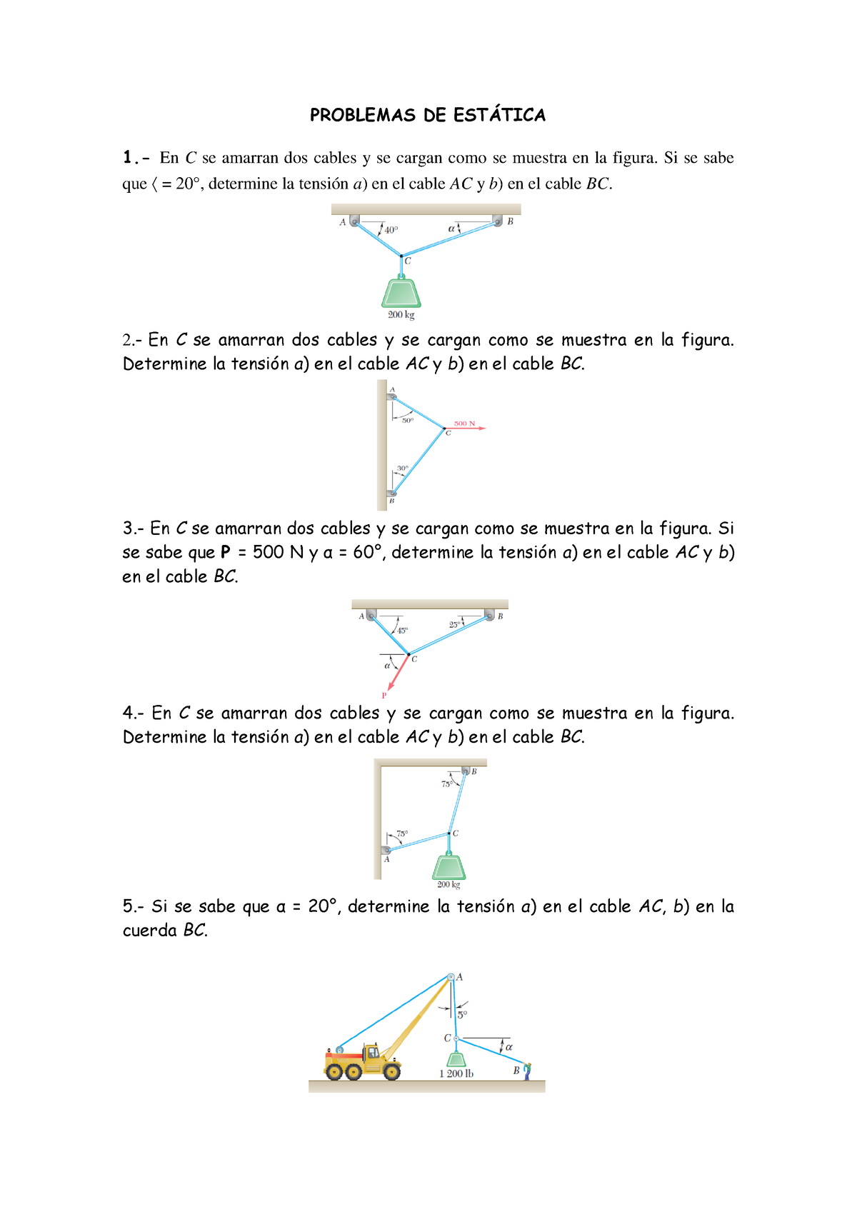 Problemas De Estátic 1 Nada Problemas De Est¡tica 1 En C Se Amarran Dos Cables Y Se Cargan 5151