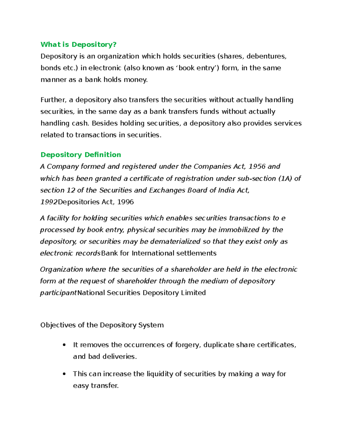 Depository System - Easy to learn and understand on investment. - What ...