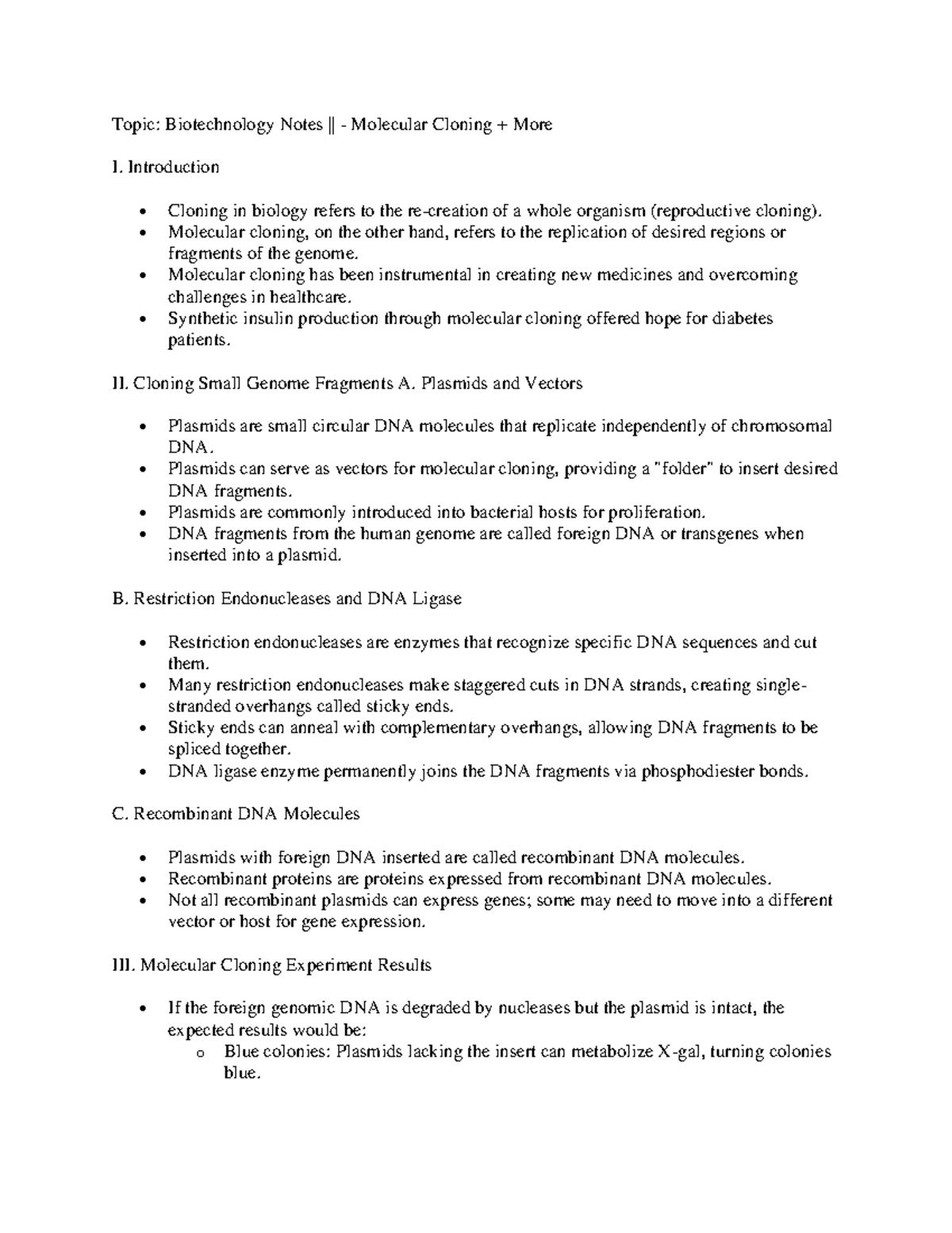 Biotechnology Notes Molecular Cloning + More Topic Biotechnology